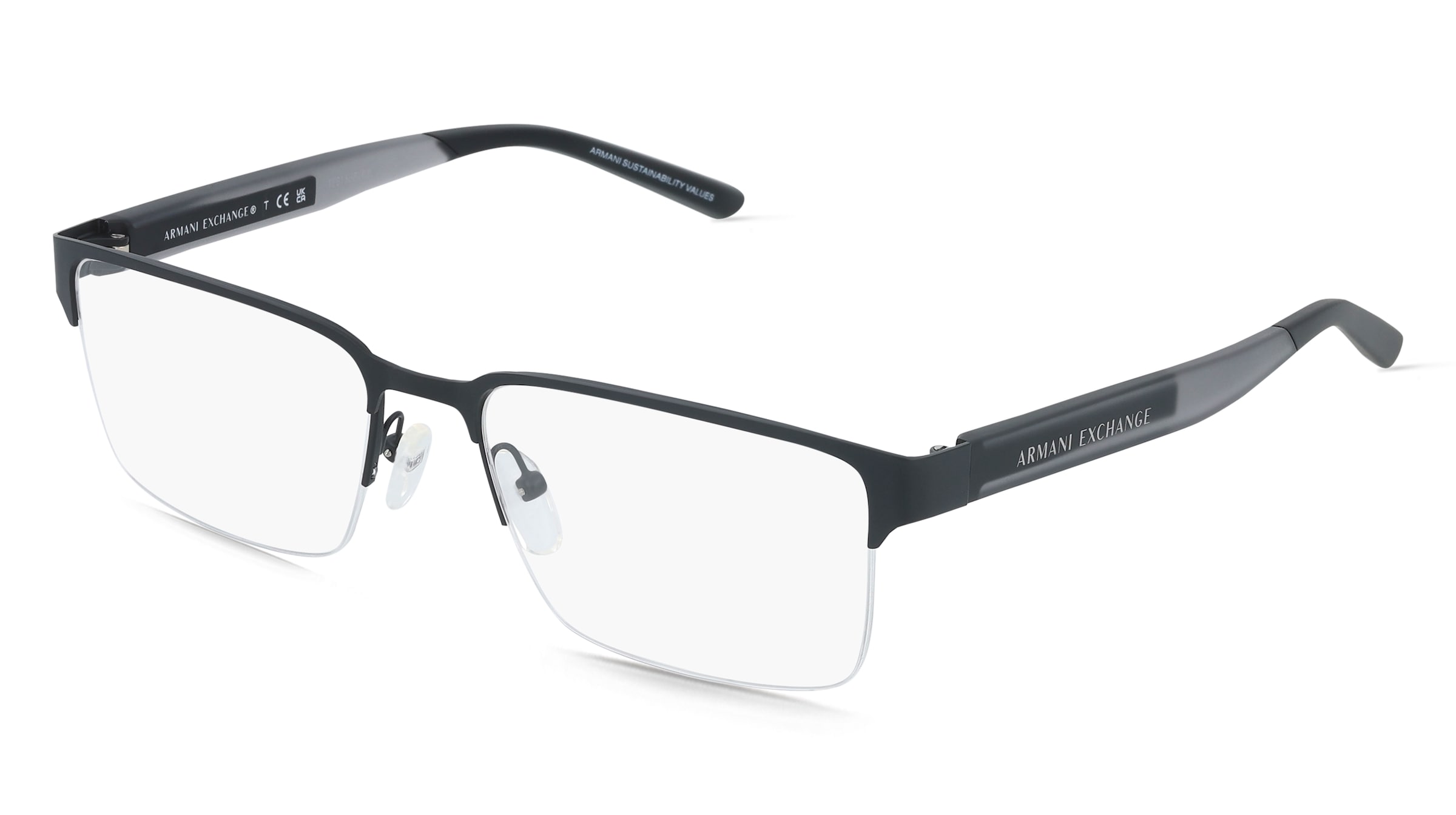 Emporio Armani AX1075 Herren-Brille inkl. Gläser Halbrand Eckig Metall-Gestell 55/18/145, Schwarz