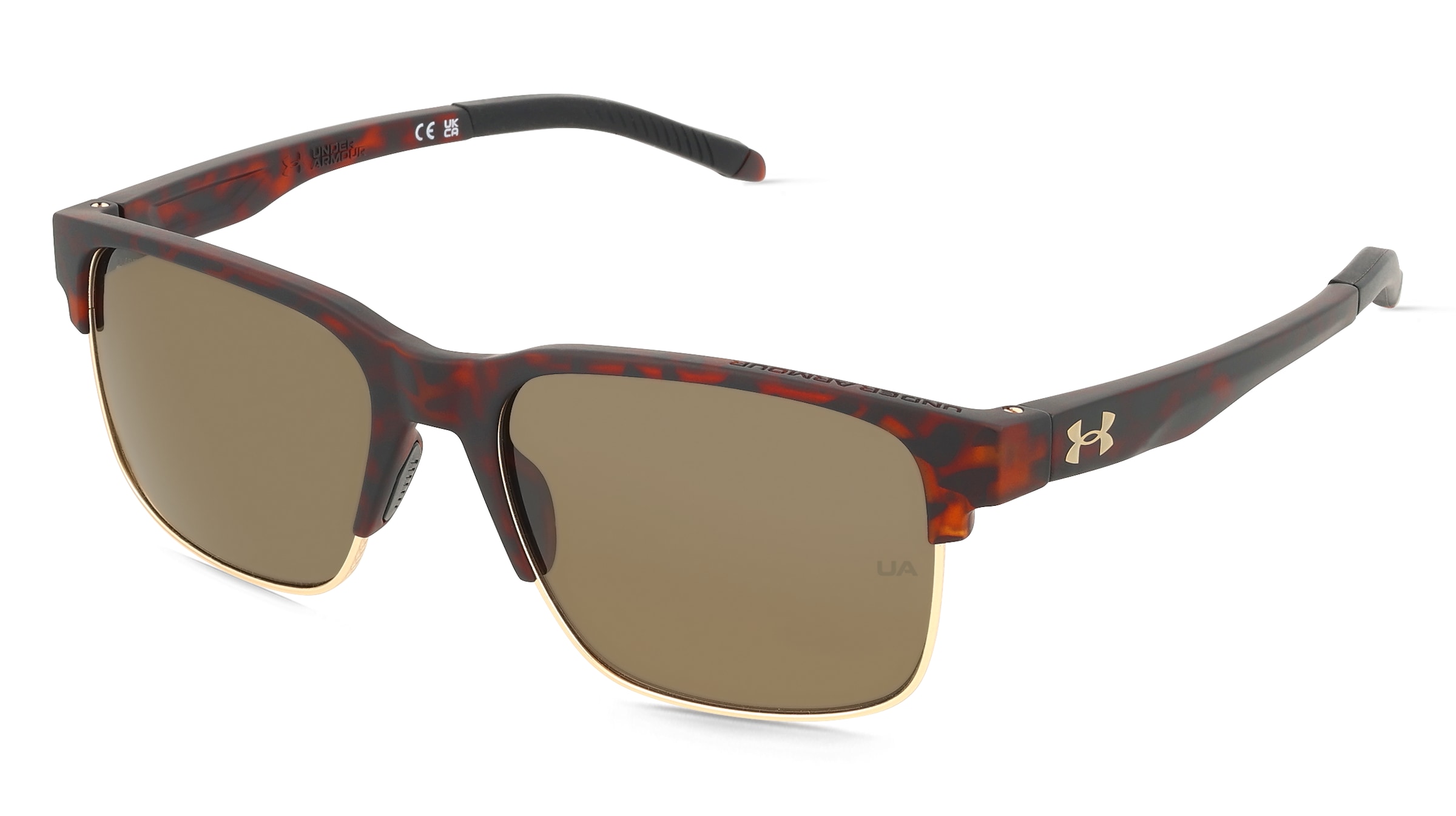 Under Armour UA ASSIST EDGE Unisex-Sonnenbrille Halbrand Eckig Edelstahl-Gestell, Havanna