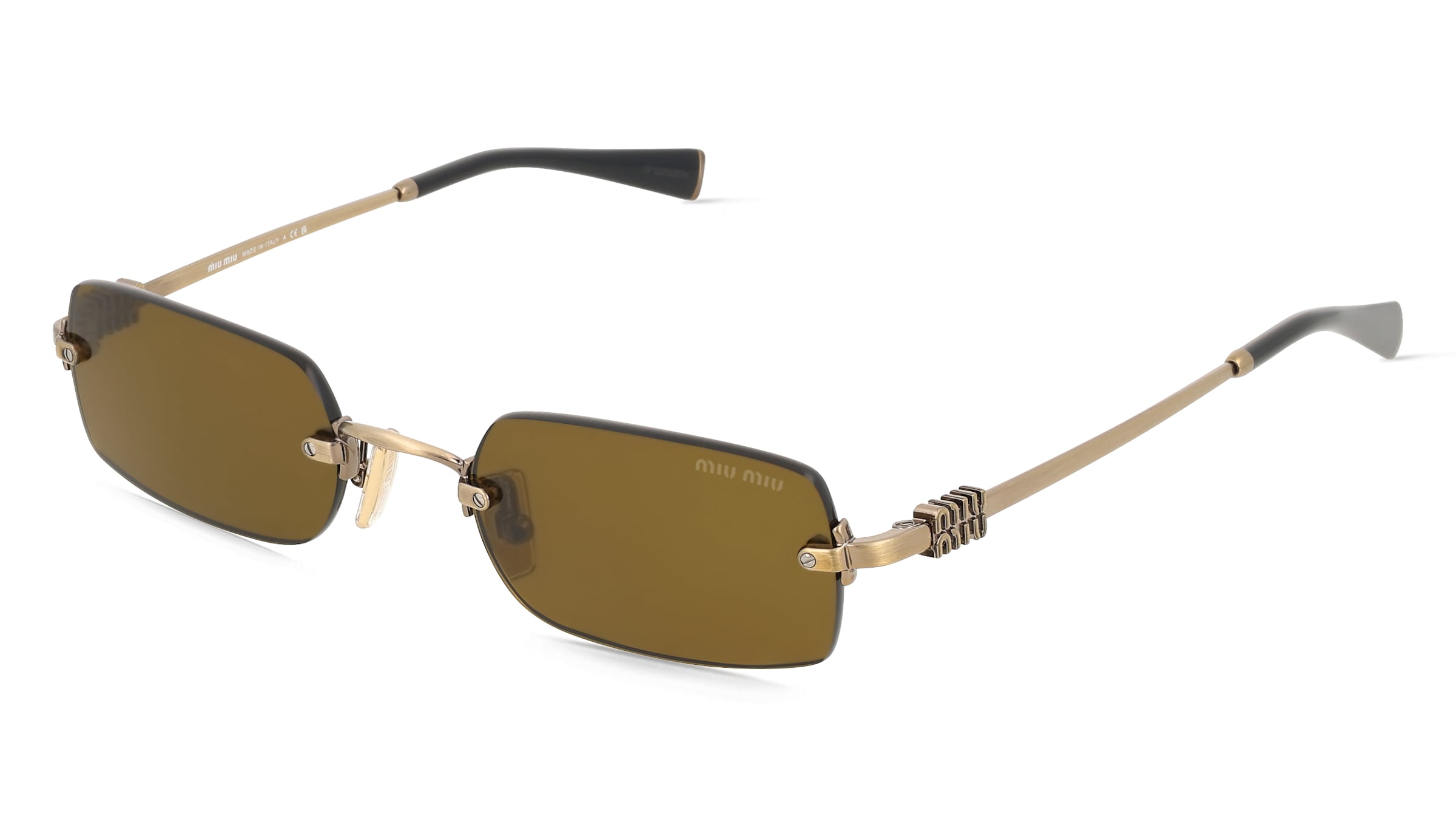 Miu Miu 0MU B50S Damen-Sonnenbrille Randlos Eckig Metall-Gestell, Gold
