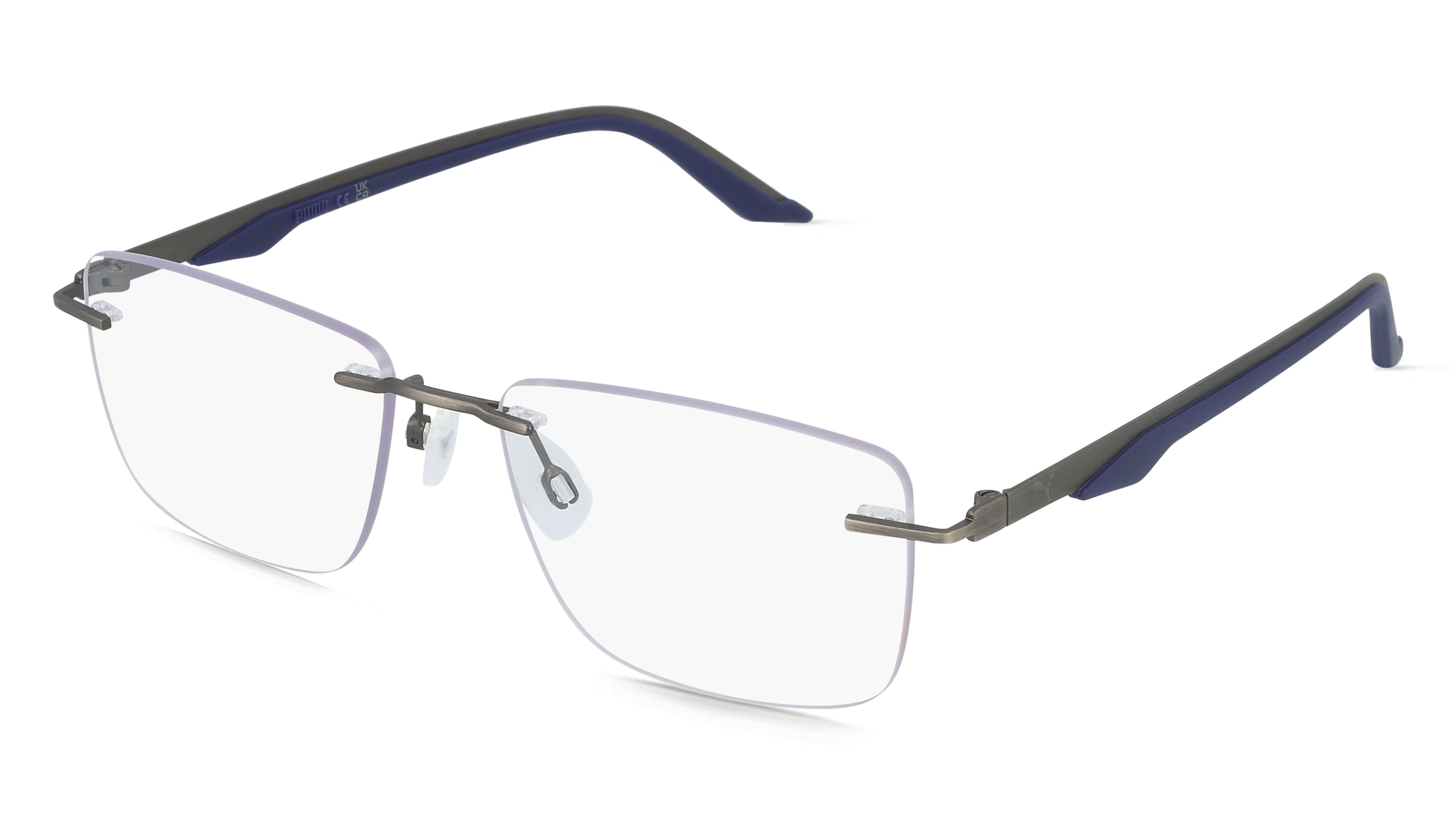 PUMA PU0455O Herren-Brille inkl. Gläser Randlos Eckig Edelstahl-Gestell 55/17/145, Grau