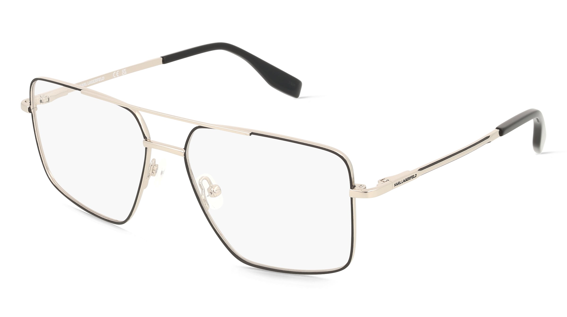 Karl Lagerfeld KL357 Unisex-Brille inkl. Gläser Vollrand Pilot Metall-Gestell 56/15/140, Silber