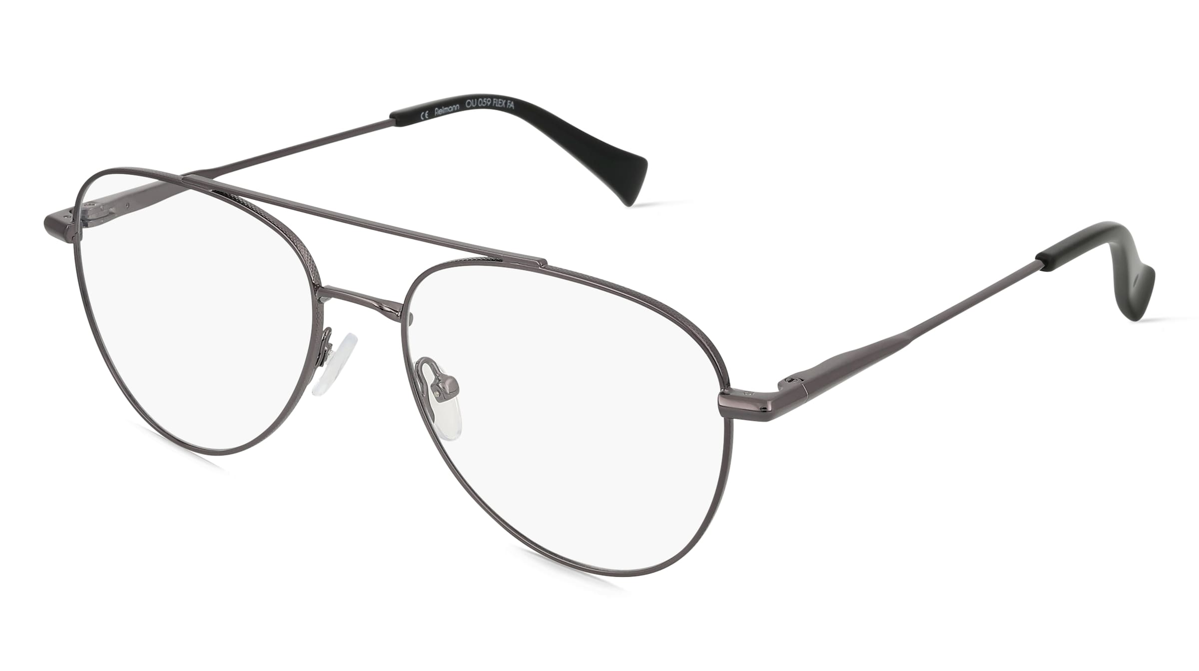 Fielmann OU 059 FLEX FA SPENCER Unisex-Brille inkl. Gläser Vollrand Pilot Edelstahl-Gestell 55/17/145, Grau