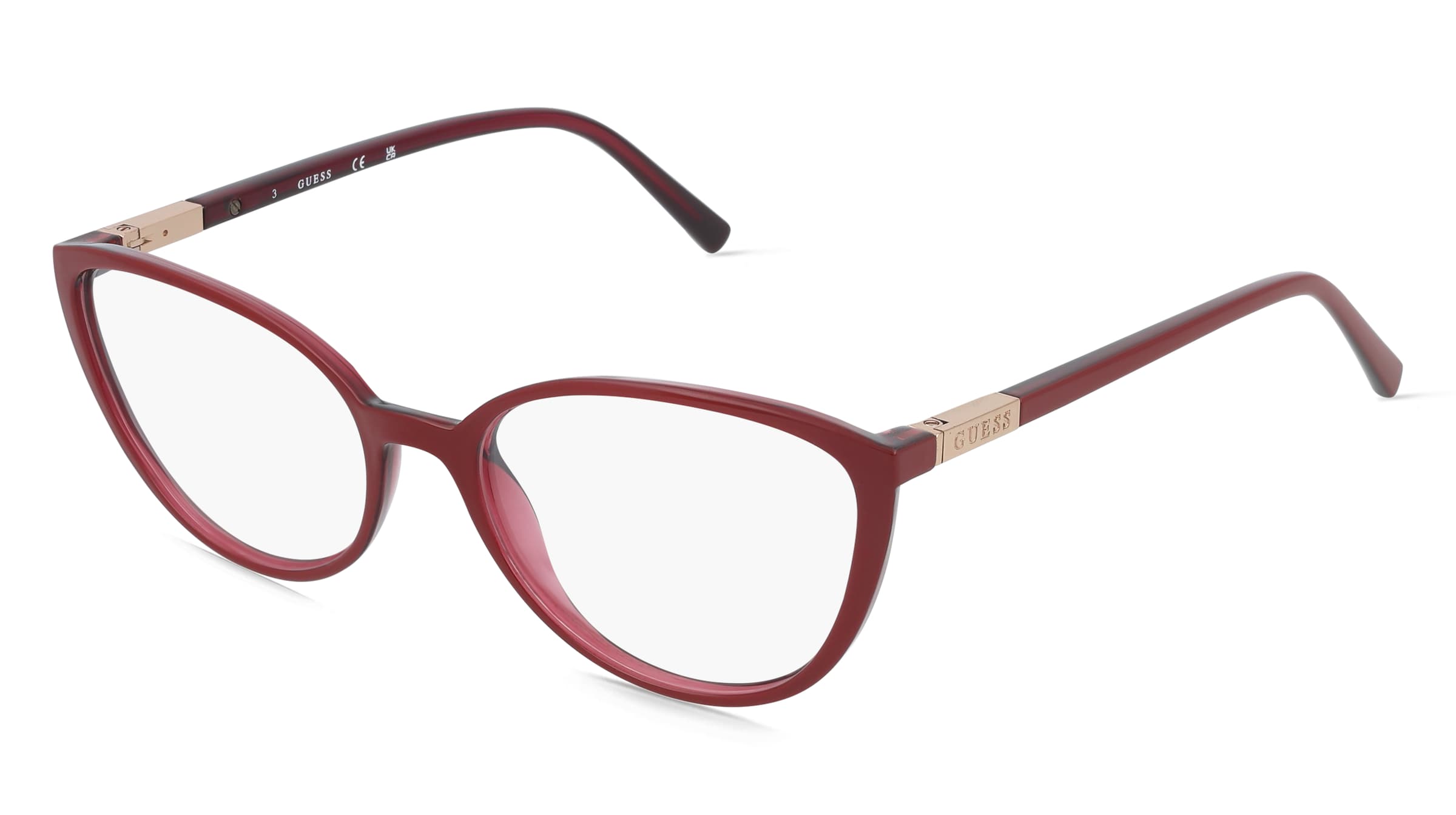Guess GU3044 Unisex-Brille inkl. Gläser Vollrand Cat Eye Kunststoff-Gestell 54/17/145, Rot