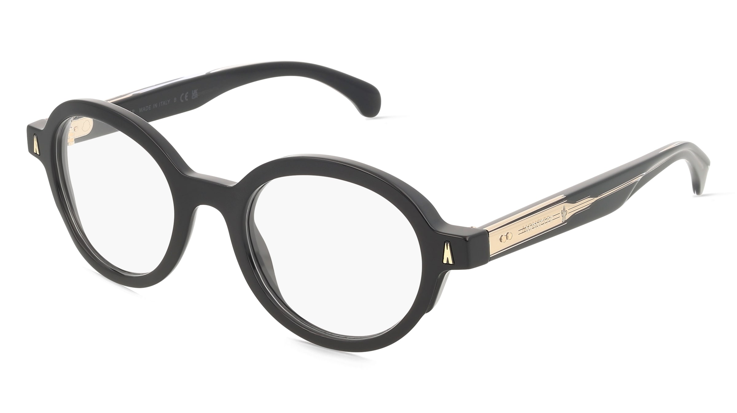 Moncler ME2005 Unisex-Brille inkl. Gläser Vollrand Rund Acetat-Gestell 49/21/145, Schwarz