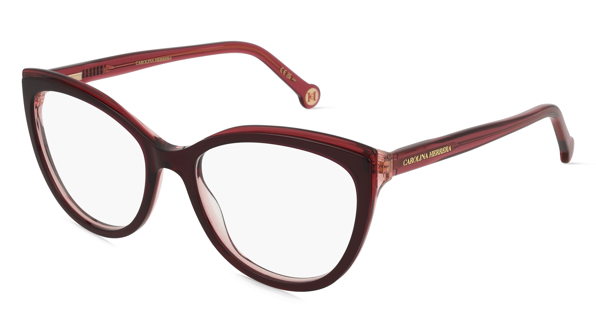 Carolina Herrera HER 0207 Damen-Brille inkl. Gläser Vollrand Butterfly Acetat-Gestell 53/17/145, Rot