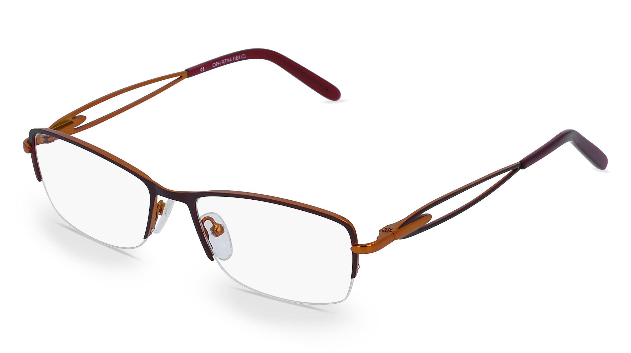 Fielmann OPH 9794 FLEX CL Damen-Brille inkl. Gläser Halbrand Quadratisch Edelstahl-Gestell 52/17/135, Rot