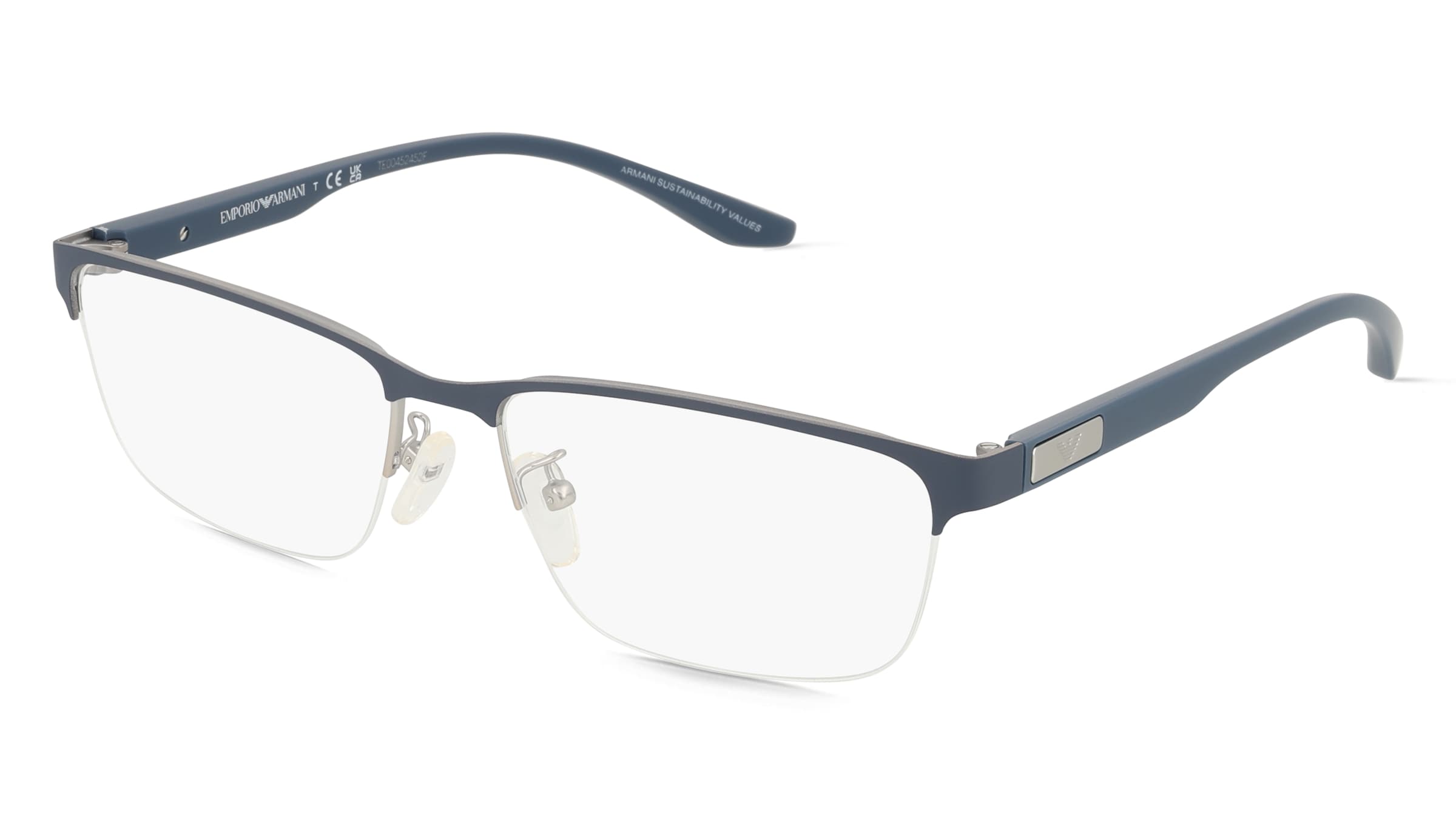 Emporio Armani EA1147 Herren-Brille inkl. Gläser Randlos Quadratisch Metall-Gestell 57/17/145, Silber