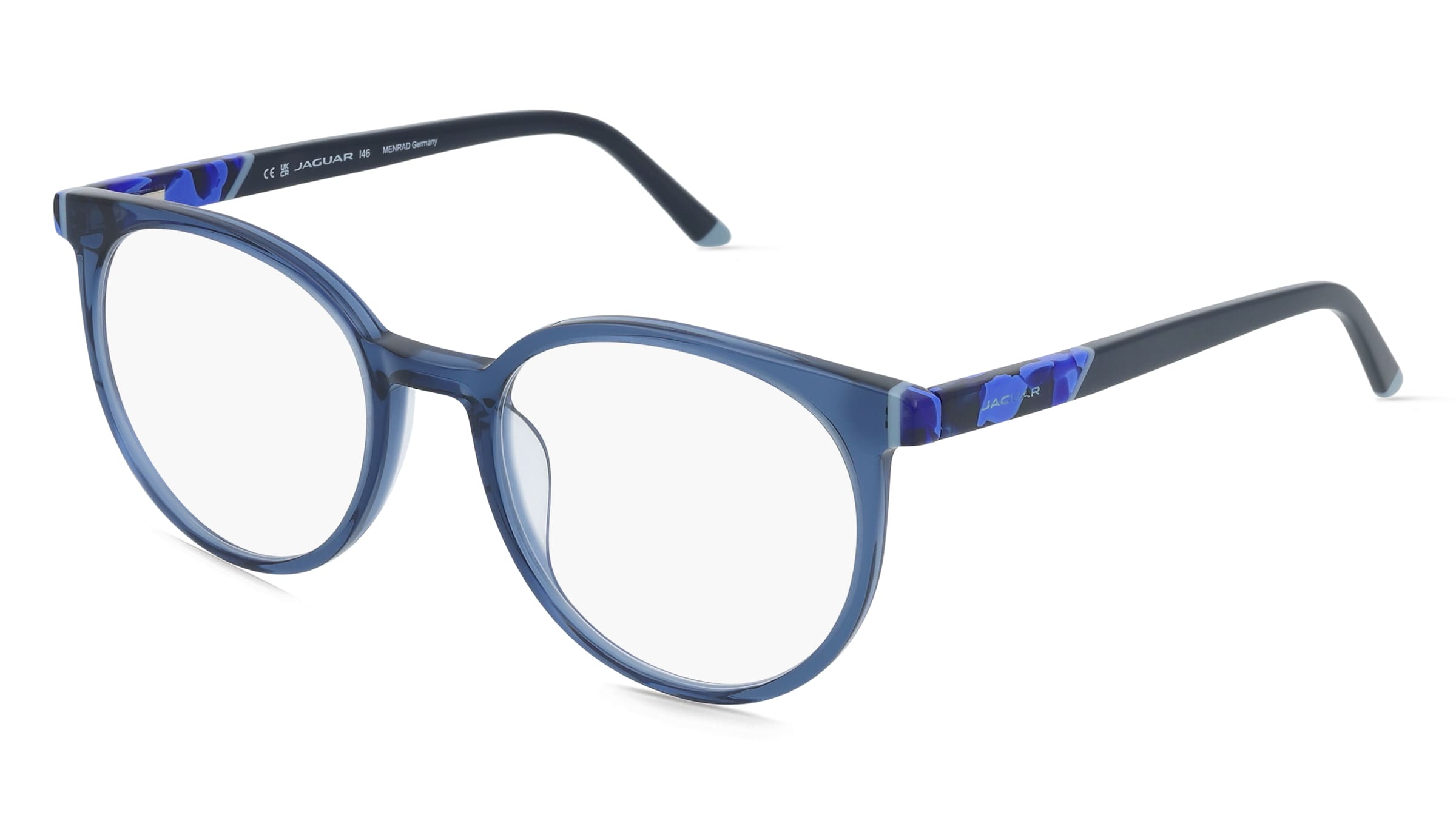 Jaguar J1528 Herren-Brille inkl. Gläser Vollrand Rund Acetat-Gestell 52/19/145, Blau