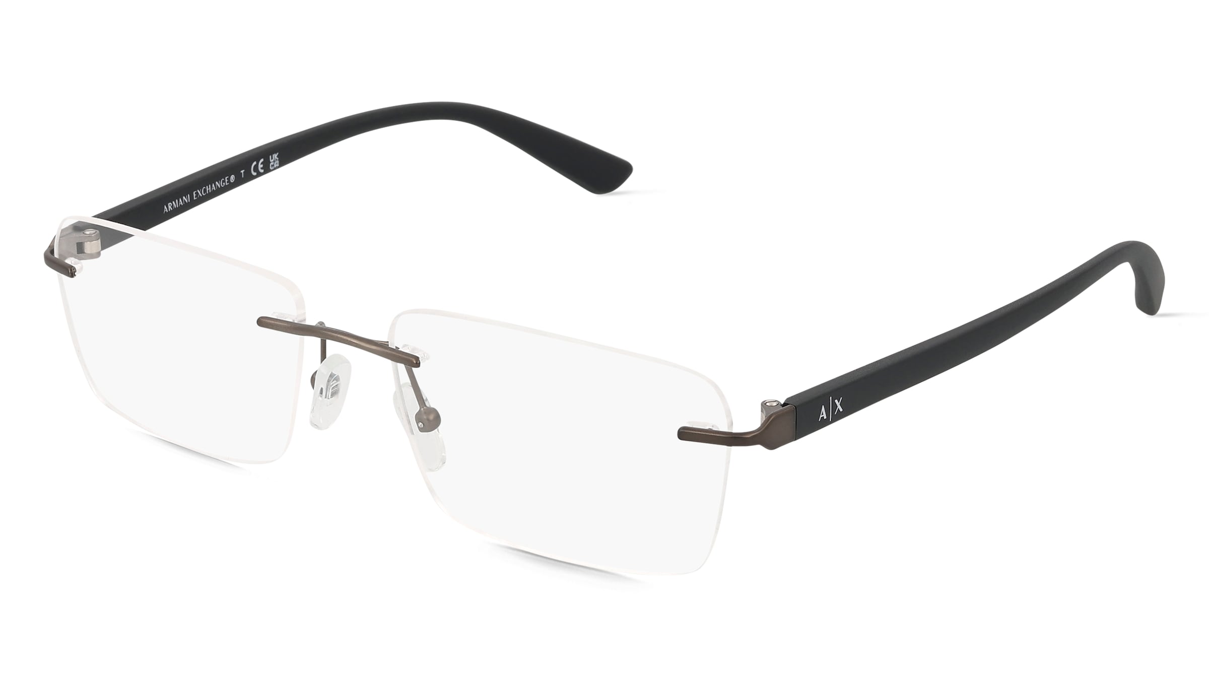 Armani Exchange AX1064 Herren-Brille inkl. Gläser Randlos Quadratisch Metall-Gestell 56/17/145, Grau