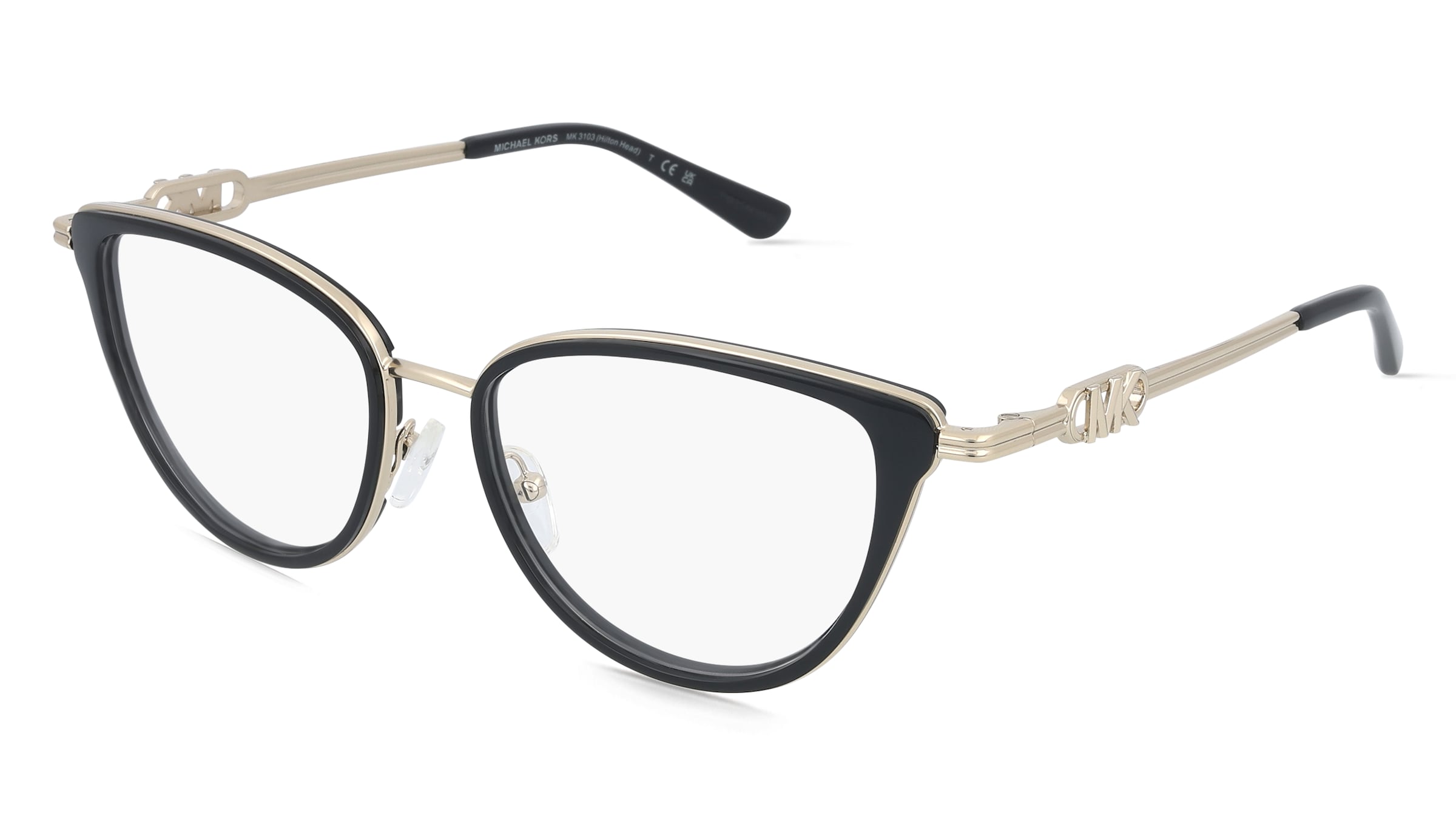 Michael Kors MK3103 HILTON HEAD Damen-Brille inkl. Gläser Vollrand Cat Eye Metall-Gestell 53/17/140, Schwarz