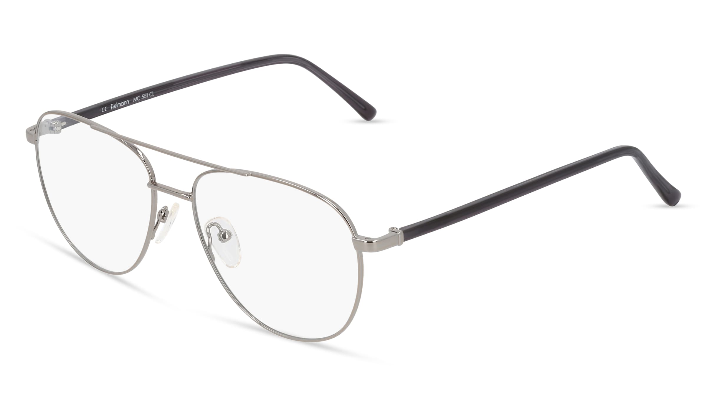Fielmann MC 581 CL Unisex-Brille inkl. Gläser Vollrand Pilot Edelstahl-Gestell 56/16/140, Grau