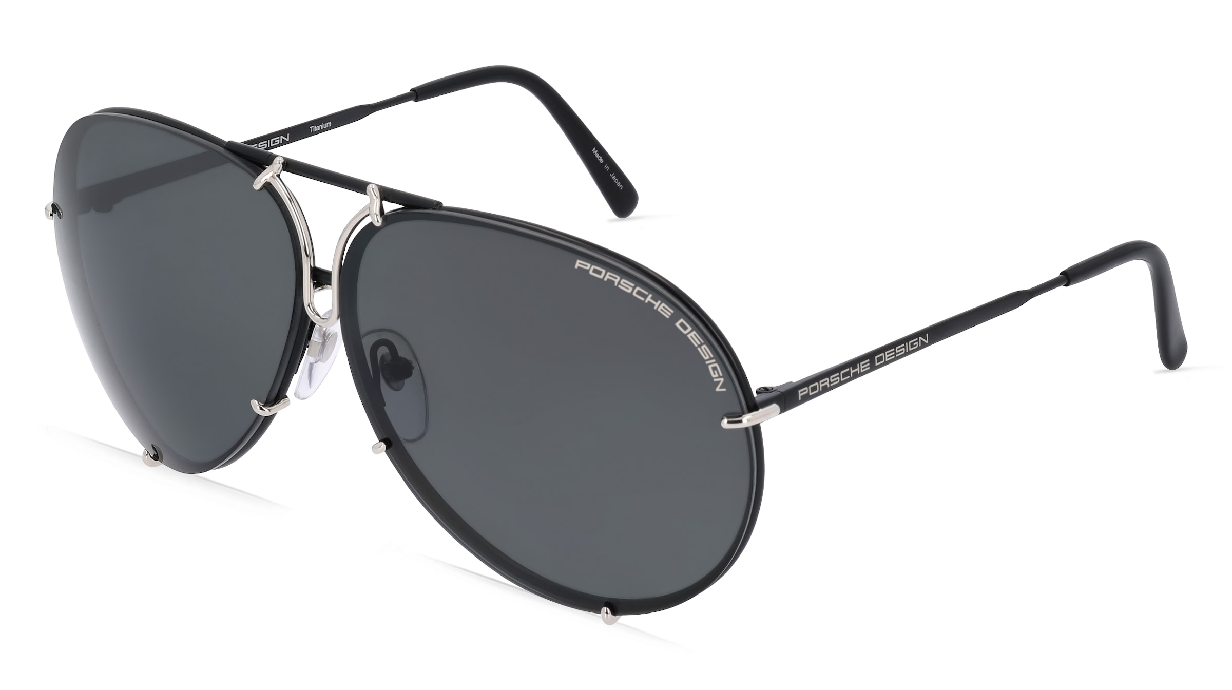 Porsche Design 8478 - mit Wechselgläsern Unisex-Sonnenbrille Vollrand Pilot Metall-Gestell, schwarz