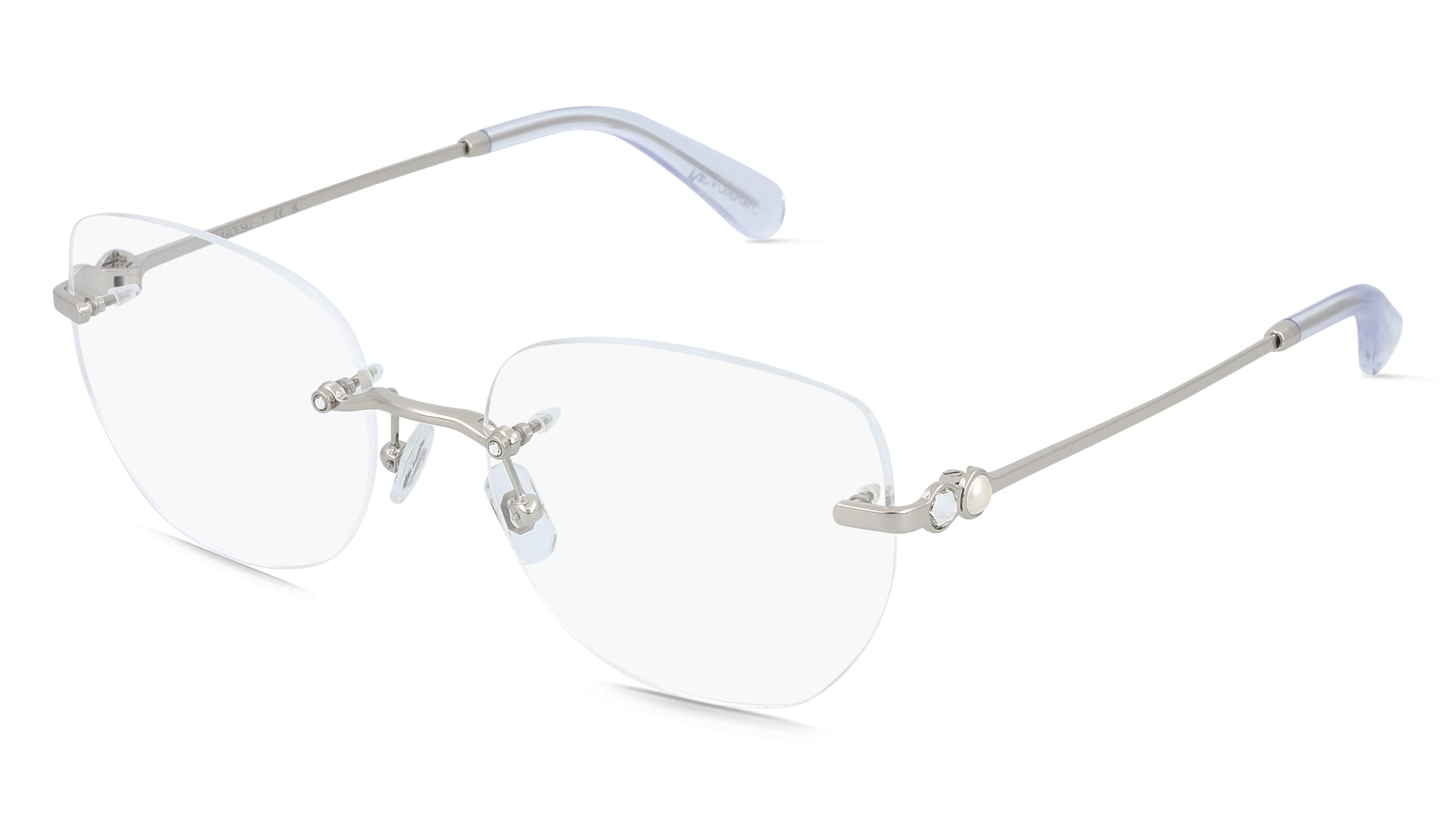 Swarovski SK1038 Damen-Brille inkl. Gläser Randlos Rund Metall-Gestell 54/18/140, Silber