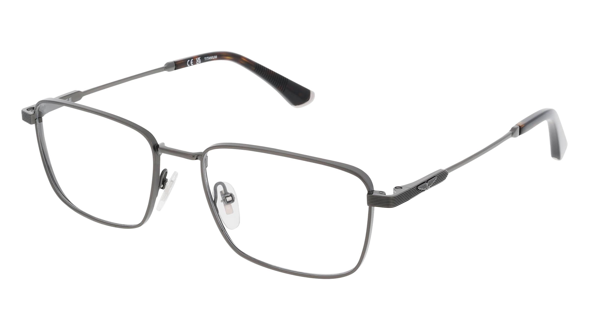 Police VPLQ74 Herren-Brille inkl. Gläser Vollrand Quadratisch Titan-Gestell 54/18/145, Grau