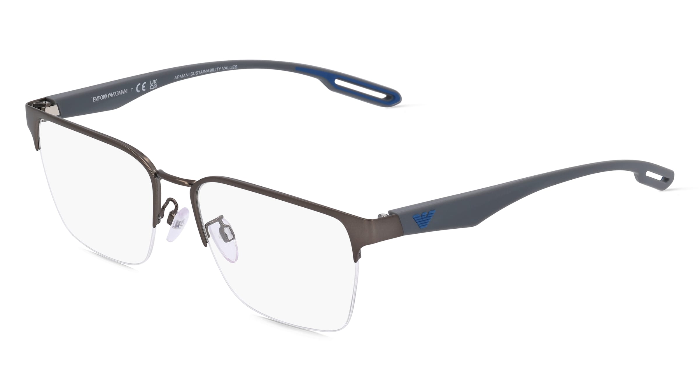 Emporio Armani EA1137 Herren-Brille inkl. Gläser Halbrand Quadratisch Metall-Gestell 56/18/145, Grau
