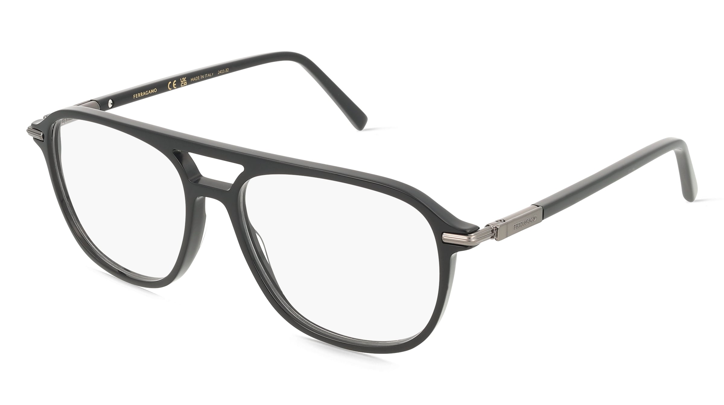 Ferragamo SF3006 Unisex-Brille inkl. Gläser Vollrand Pilot Acetat-Gestell 56/16/145, Schwarz