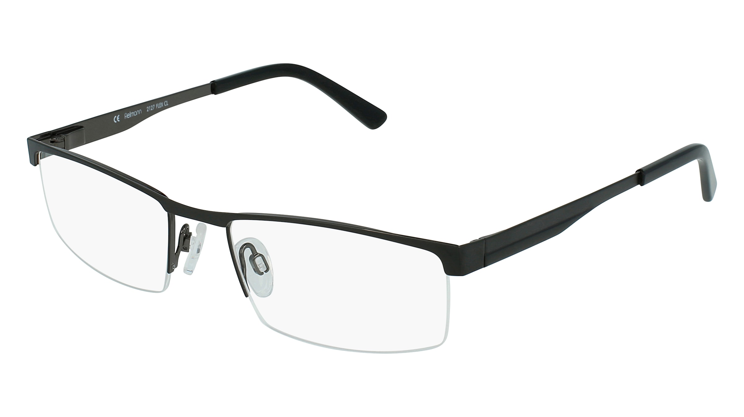Fielmann 2127 FLEX CL Herren-Brille inkl. Gläser Halbrand Quadratisch Metall-Gestell 55/18/140, Schwarz