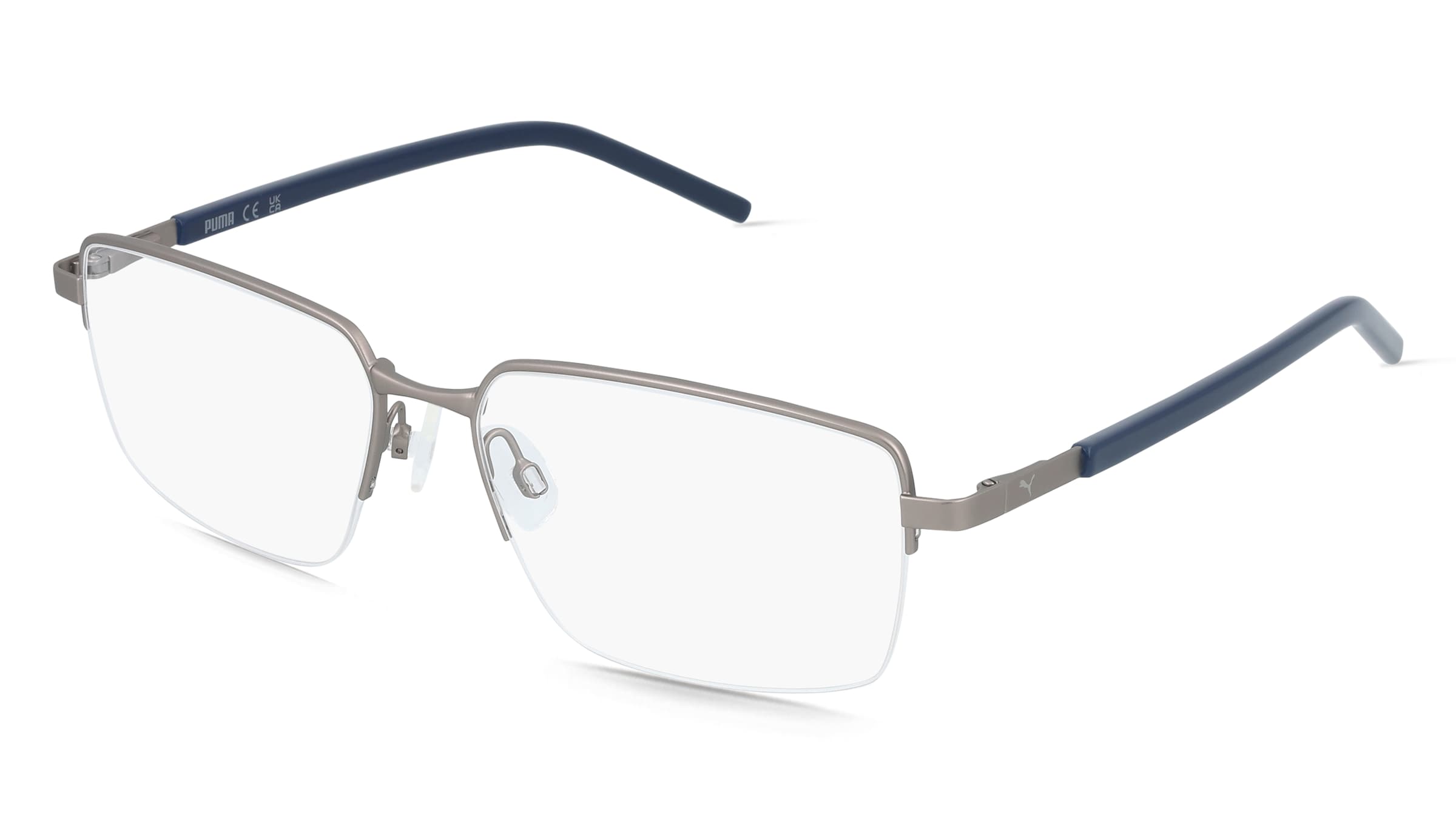 PUMA PU0538O Herren-Brille inkl. Gläser Halbrand Eckig Metall-Gestell 59/17/145, Grau