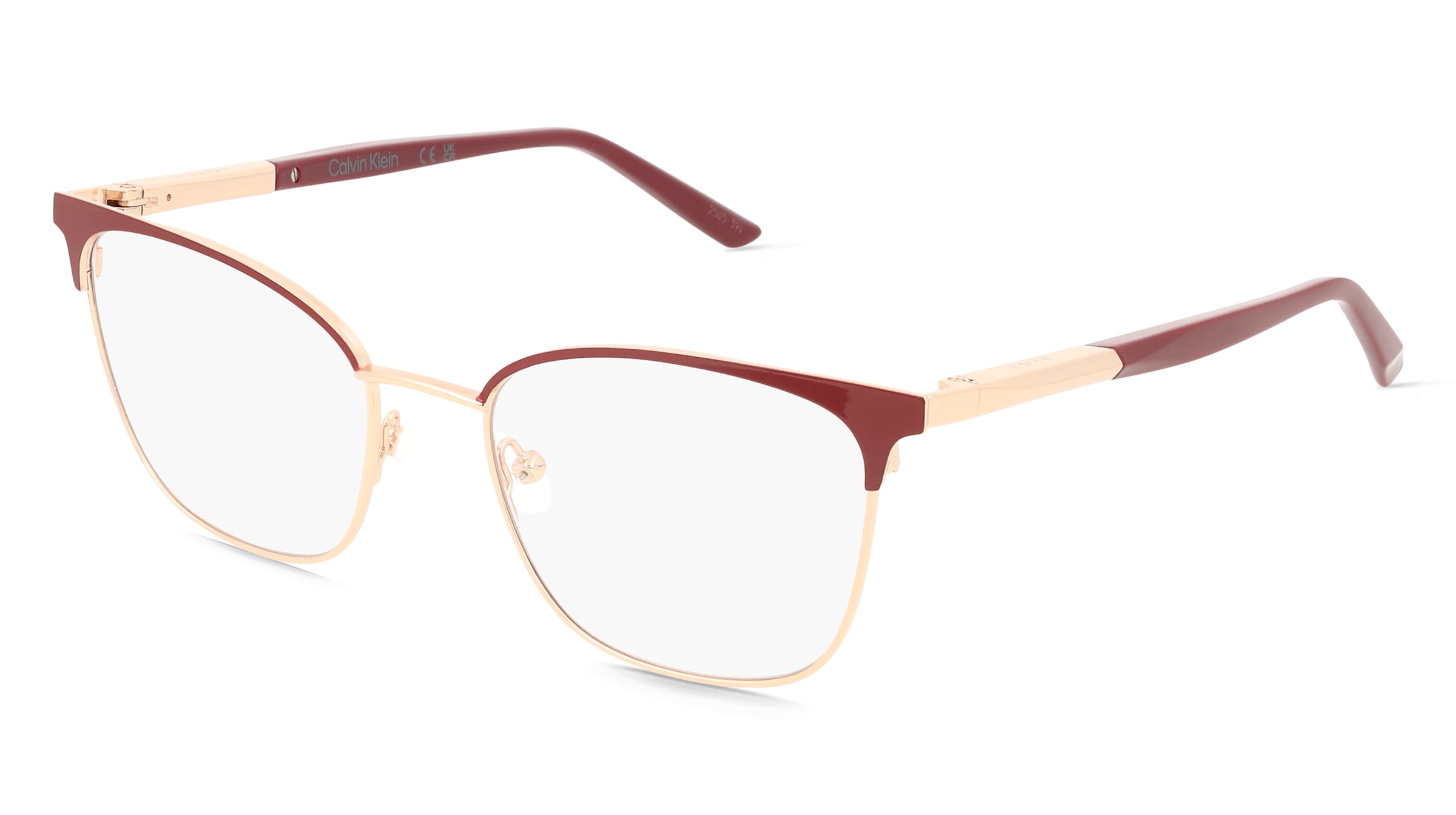 Calvin Klein CK25105 Damen-Brille inkl. Gläser Vollrand Cat Eye Metall-Gestell 52/18/145, Rot