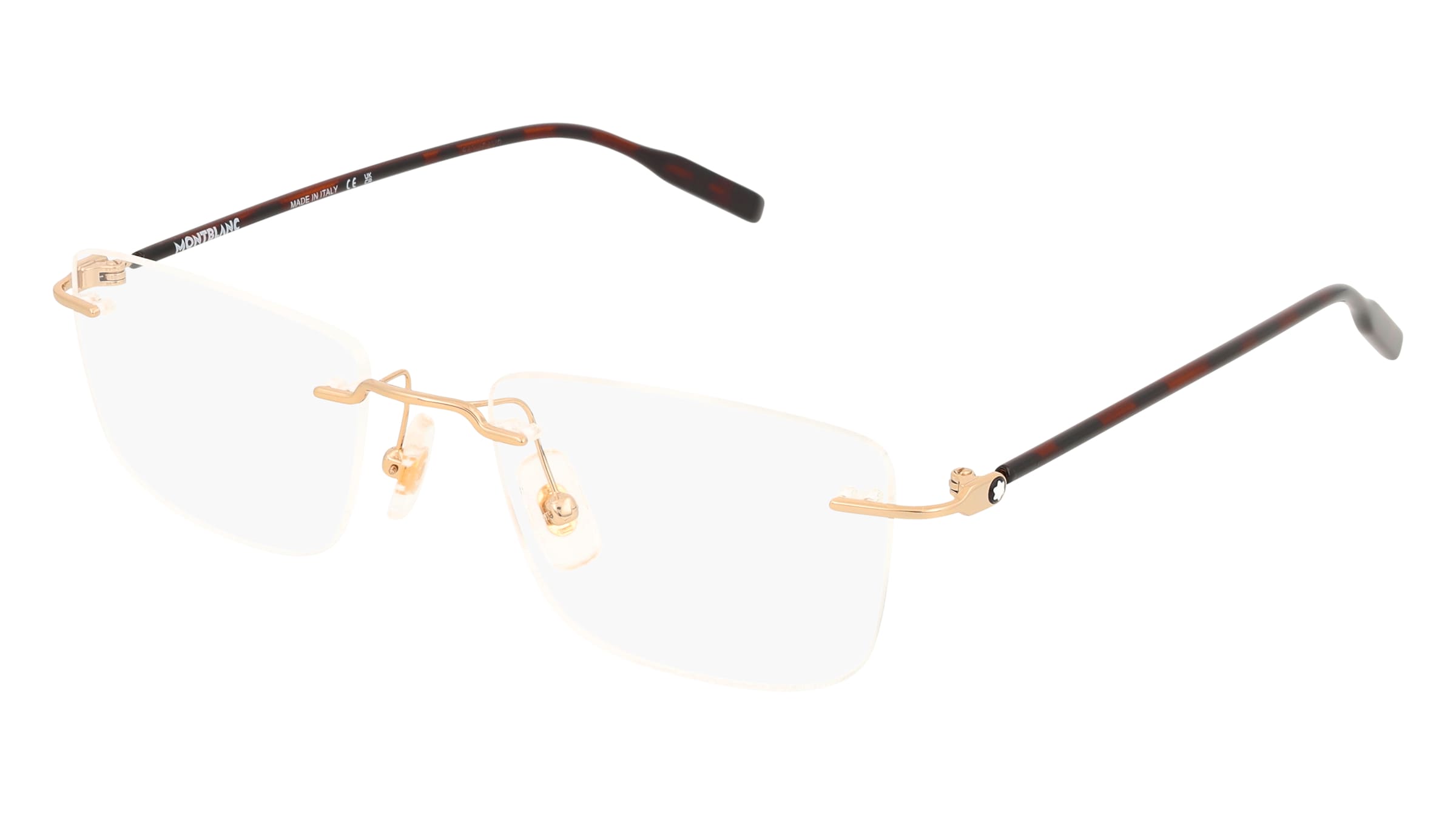 Montblanc MB0431O Herren-Brille inkl. Gläser Randlos Eckig Metall-Gestell 53/19/145, Gold