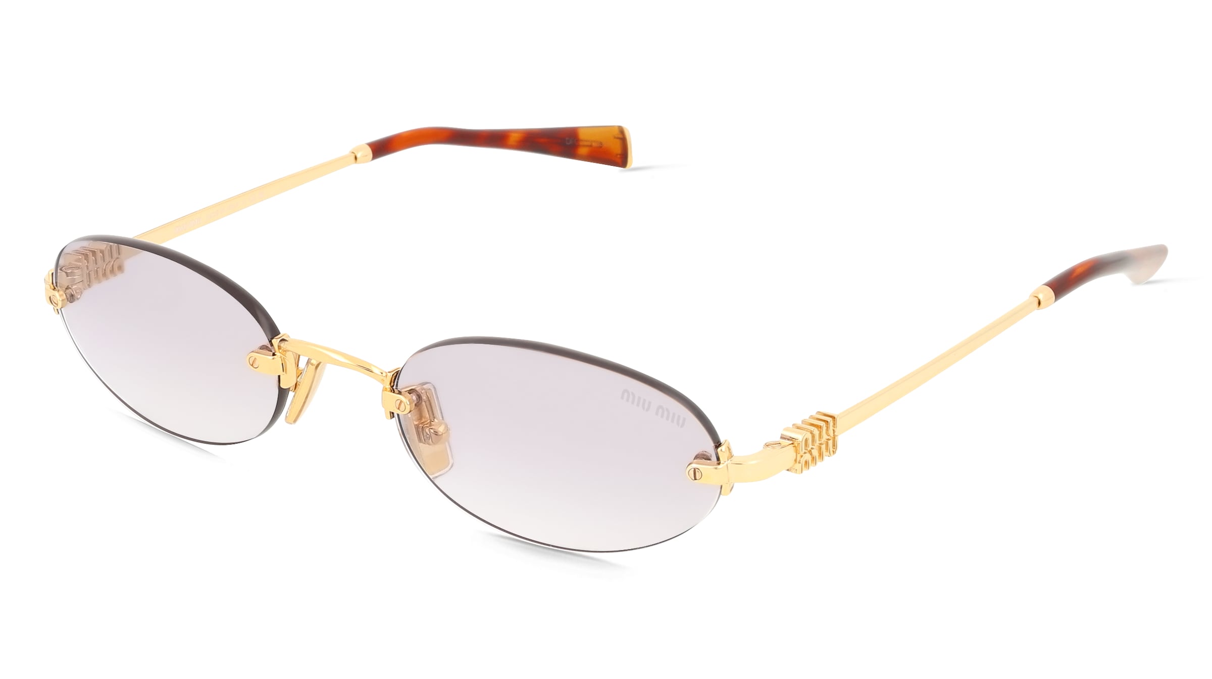 Miu Miu MUA54S Damen-Sonnenbrille Randlos Oval Metall-Gestell, Gold