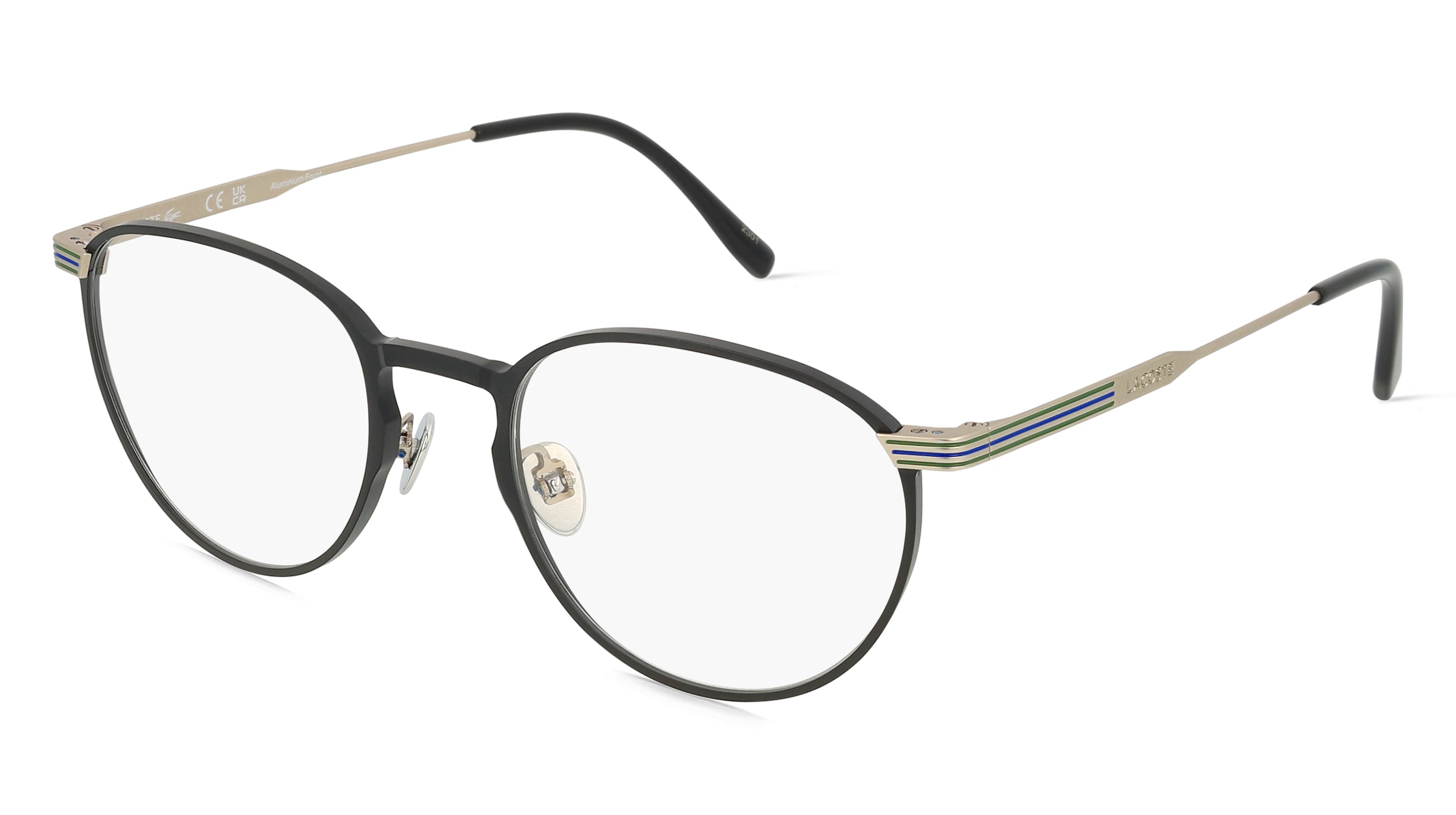 Lacoste L2284E Unisex-Brille inkl. Gläser Vollrand Rund Edelstahl-Gestell 51/20/145, Schwarz