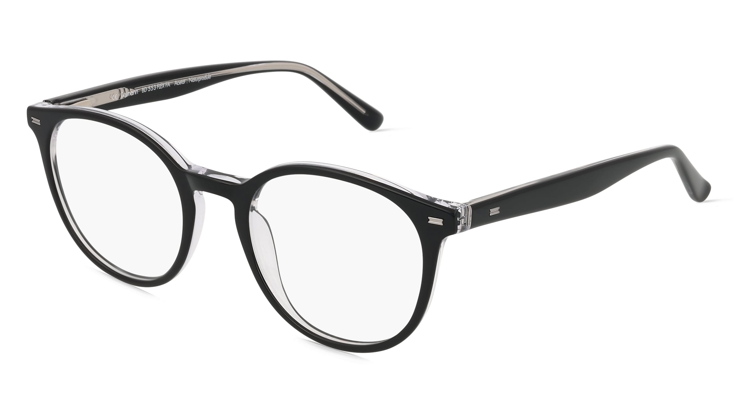 Fielmann BD 553 FLEX FA Unisex-Brille inkl. Gläser Vollrand Panto Acetat-Gestell 50/20/145, Schwarz