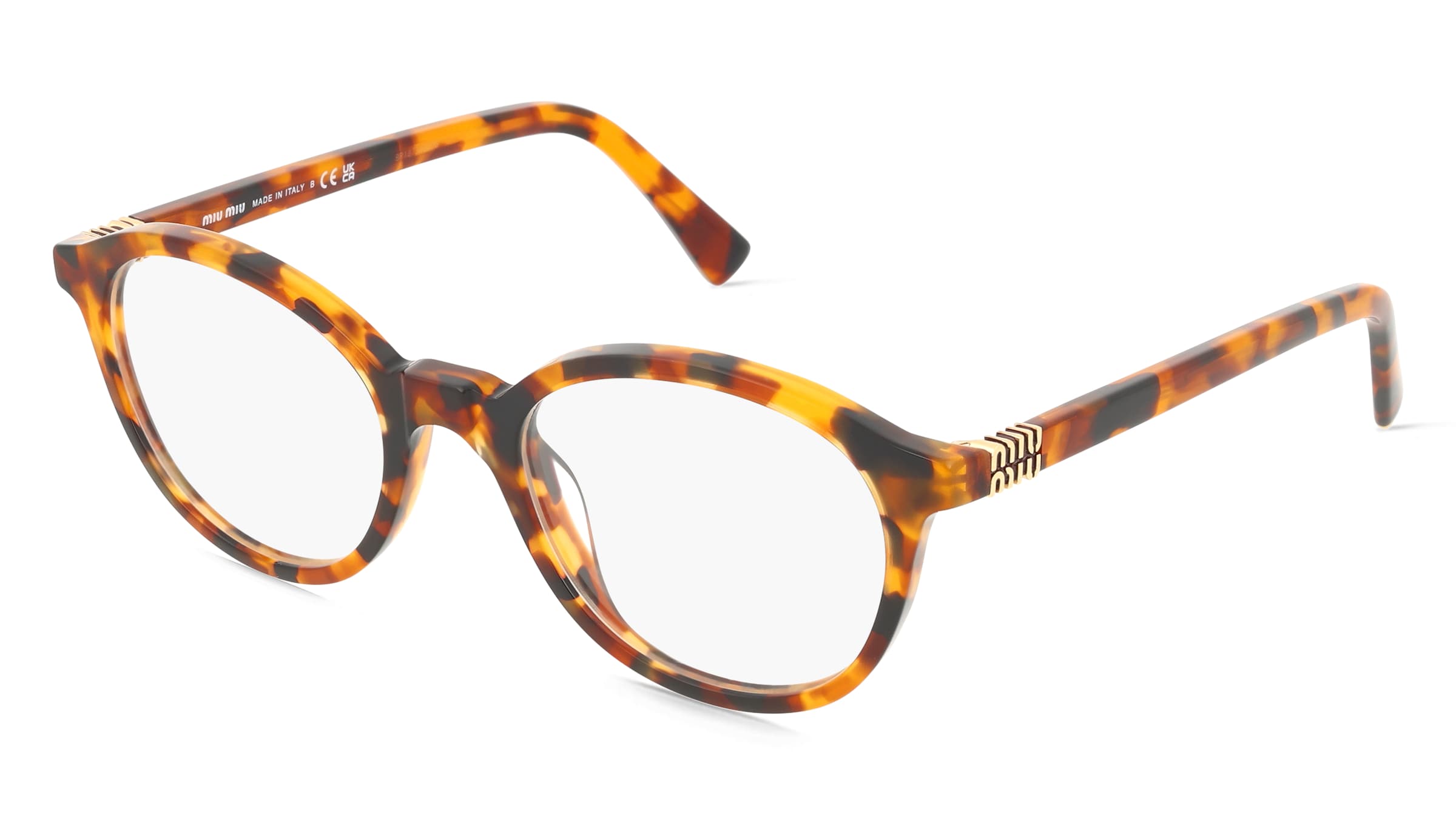 Miu Miu MU02WV Damen-Brille inkl. Gläser Vollrand Rund Acetat-Gestell 50/20/140, Havanna