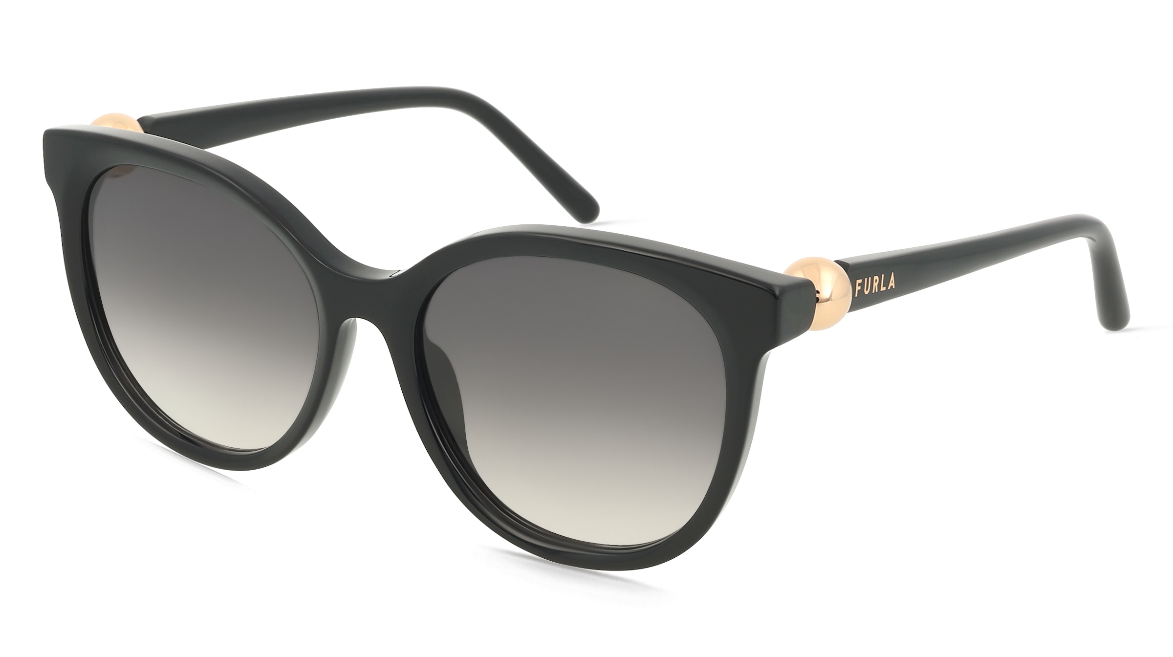 Furla SFU887 Damen-Sonnenbrille Vollrand Rund Kunststoff-Gestell, Schwarz
