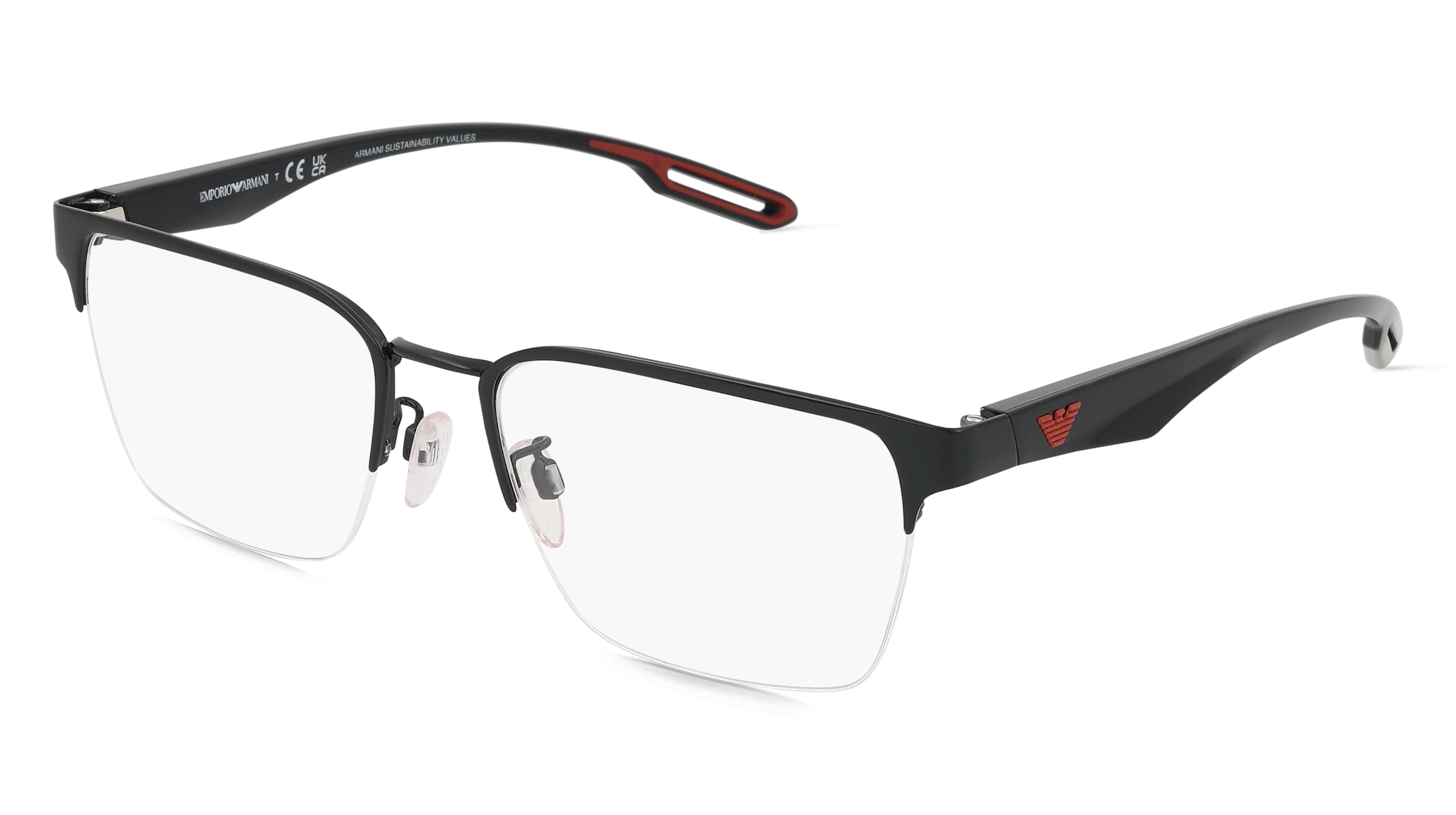 Emporio Armani EA1137 Herren-Brille inkl. Gläser Halbrand Quadratisch Metall-Gestell 54/18/145, Schwarz