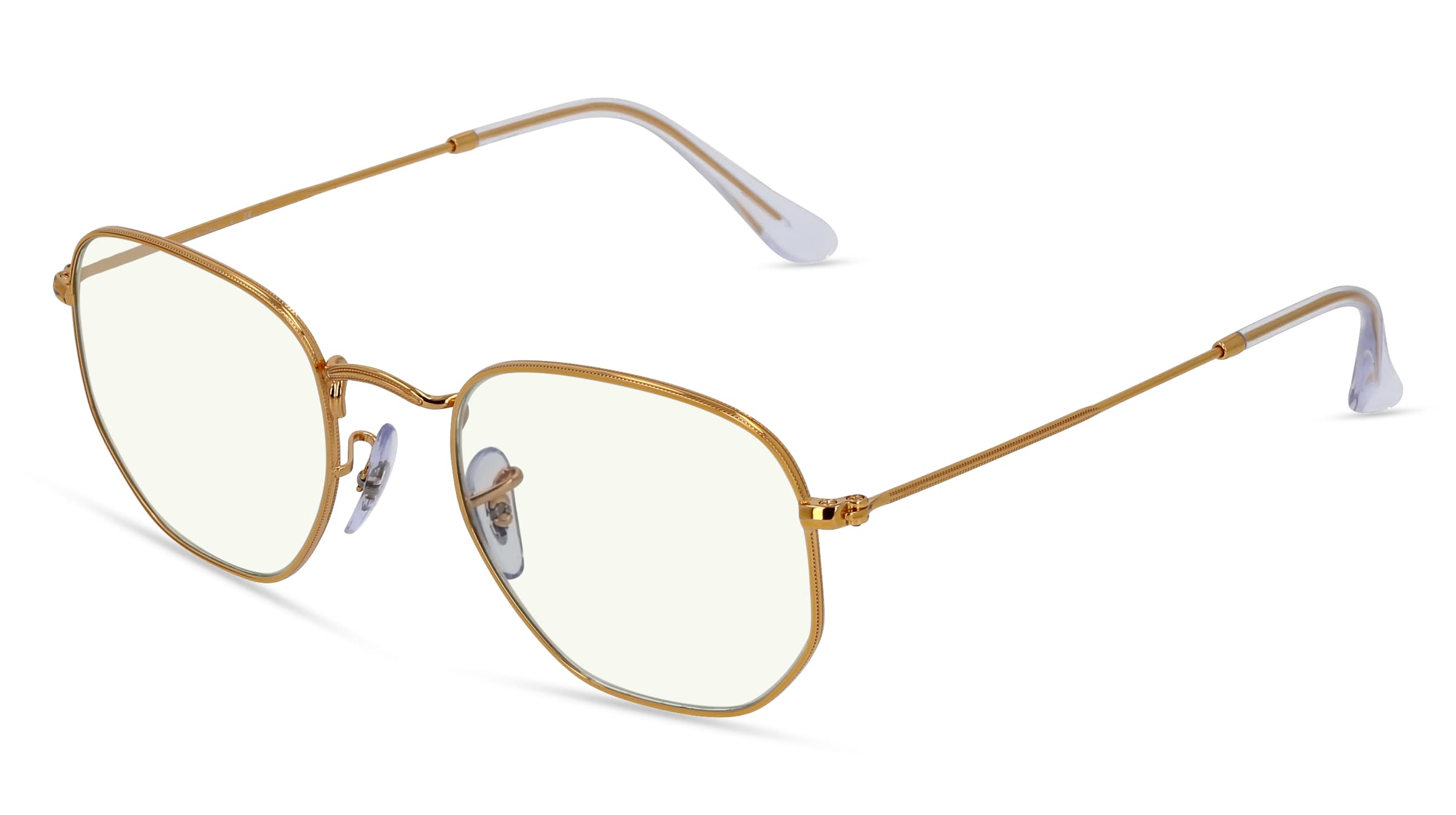 Ray-Ban RB 3548 HEXAGONAL BL Unisex-Blaulichtfilterbrille ohne Sehstärke Vollrand Eckig Metall-Gestell, Gold