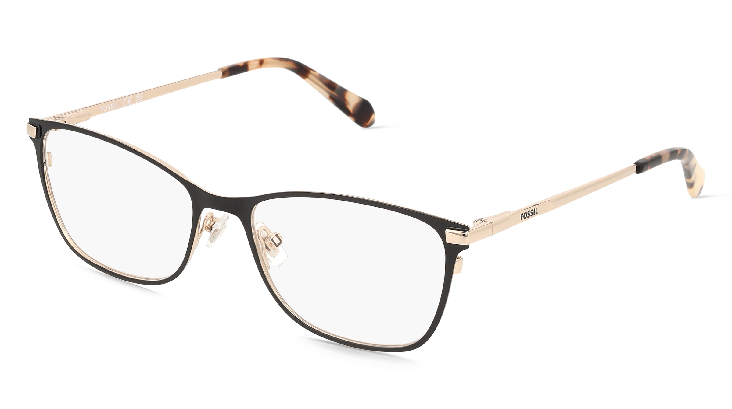 Fossil 7202G Damen-Brille inkl. Gläser Vollrand Eckig Edelstahl-Gestell 53/17/140, Schwarz