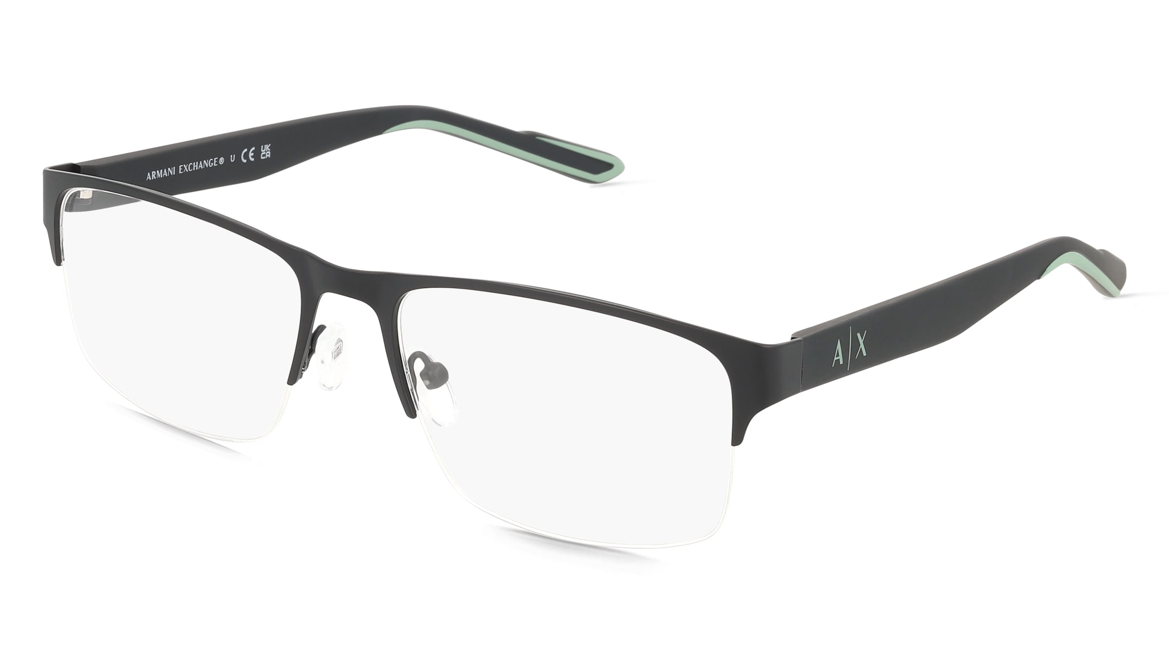 Armani Exchange AX1068 Herren-Brille inkl. Gläser Halbrand Halb Metall-Gestell 56/18/145, Schwarz