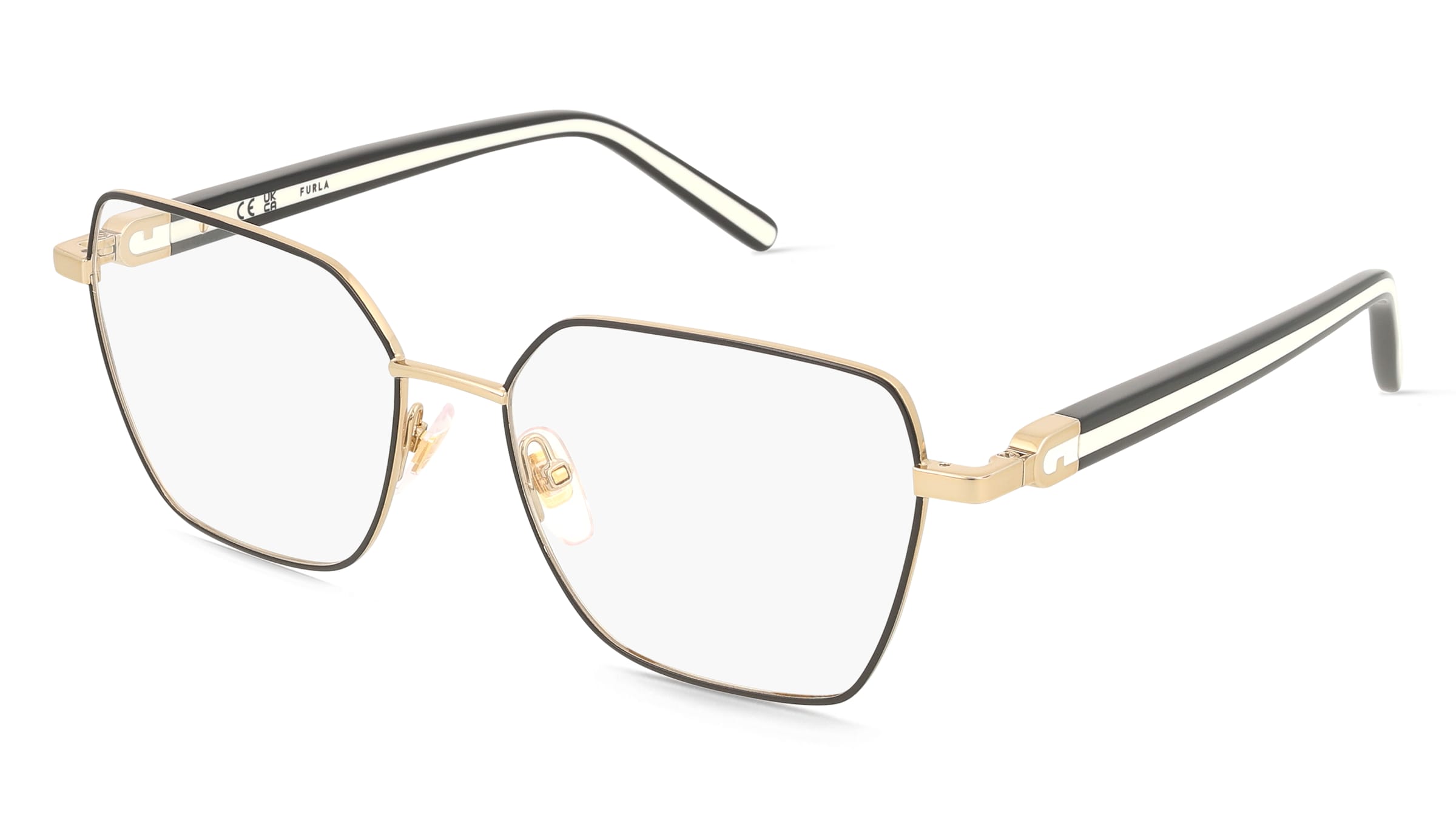 Furla VFU997 Damen-Brille inkl. Gläser Vollrand Geometrisch Edelstahl-Gestell 54/16/140, Schwarz