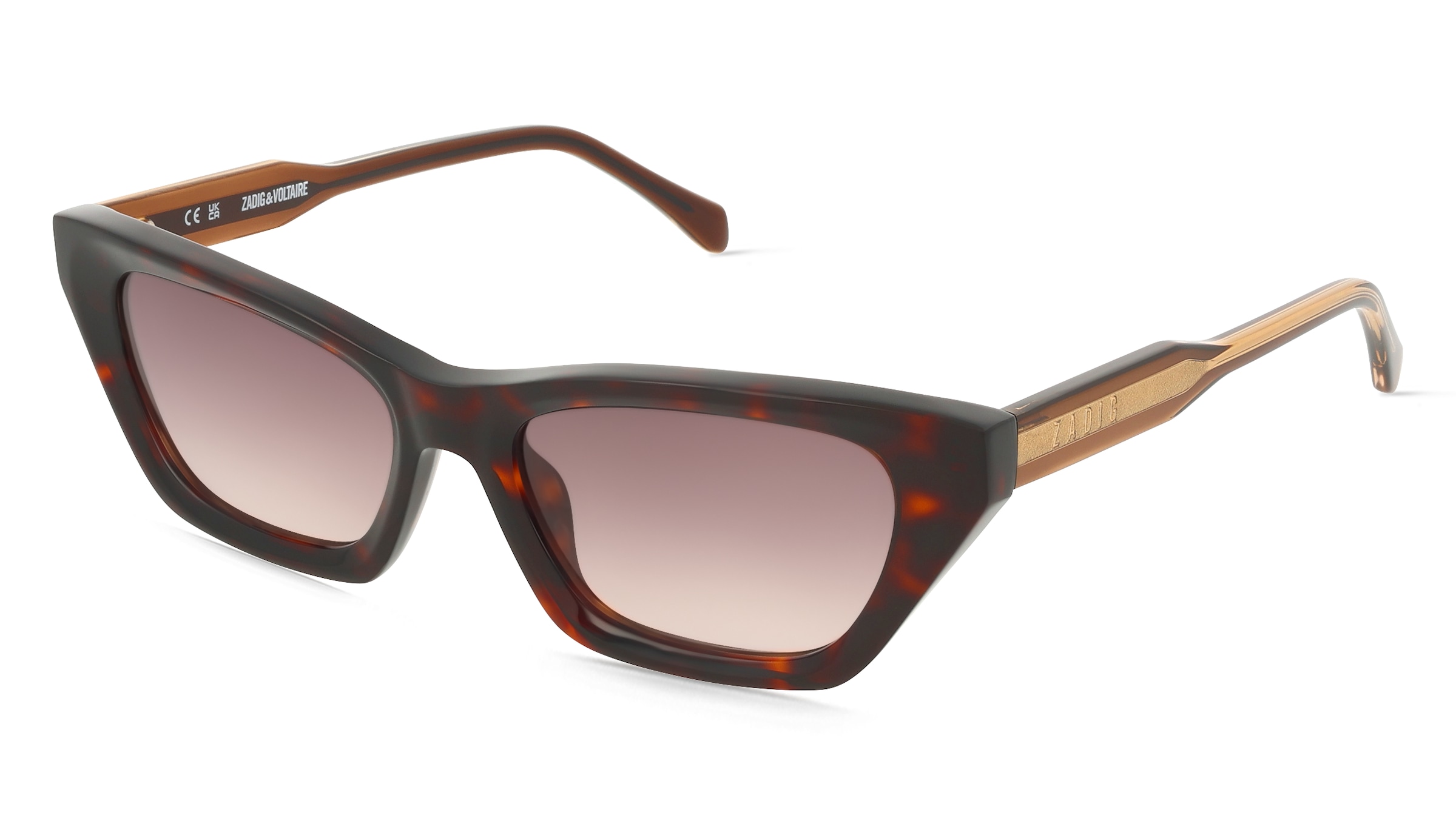Zadig &amp; Voltaire SZV454 Damen-Sonnenbrille Vollrand Cat Eye Kunststoff-Gestell, Havanna