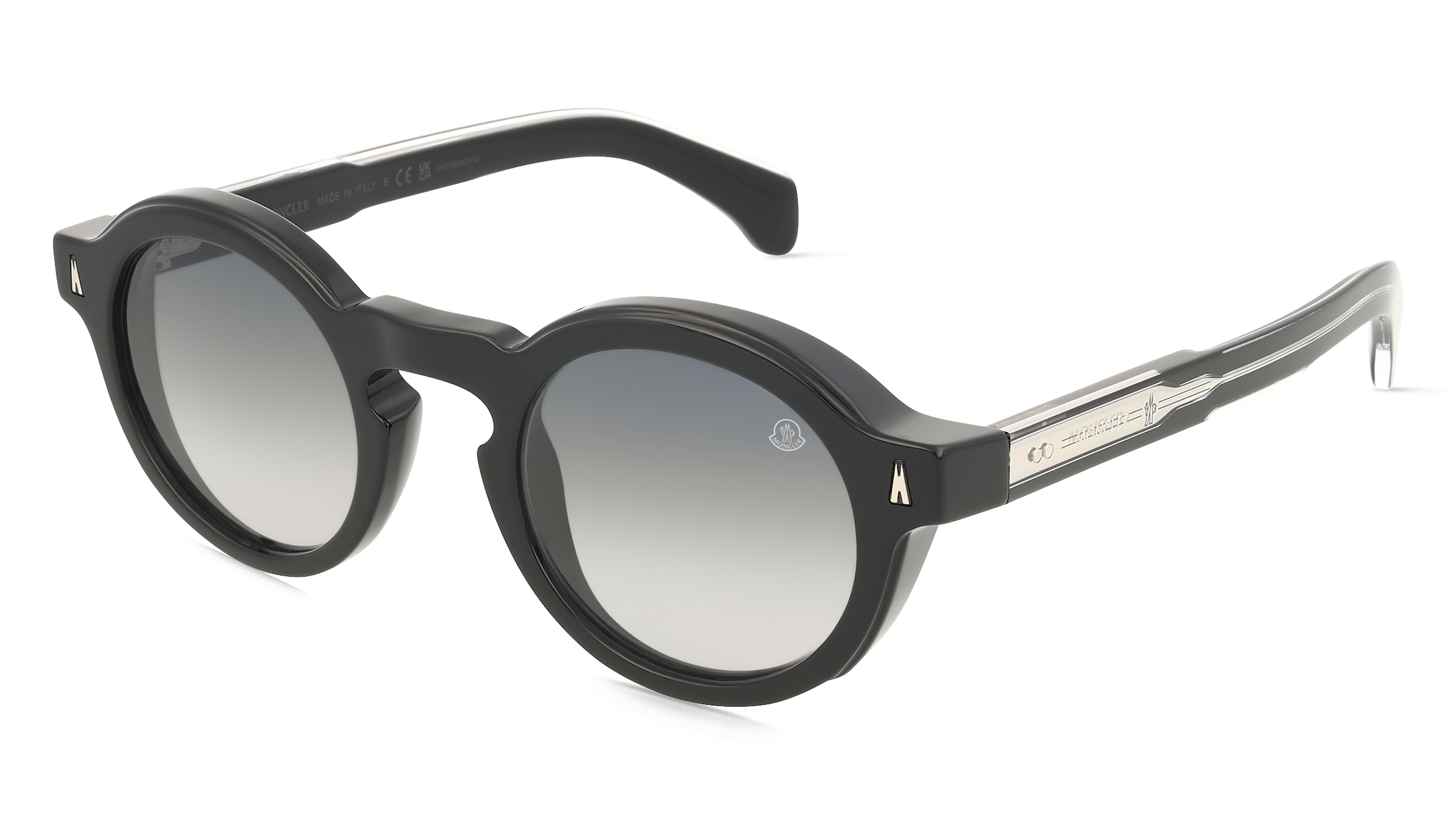 Moncler ME6012 Unisex-Sonnenbrille Vollrand Rund Acetat-Gestell, Schwarz