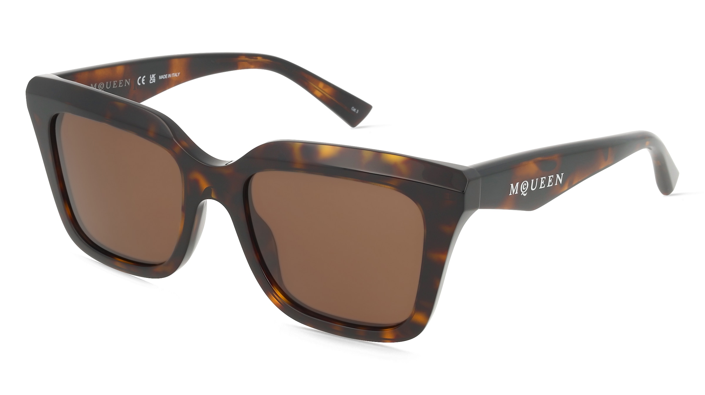 Alexander McQueen AM0473S Damen-Sonnenbrille Vollrand Eckig Acetat-Gestell, Havanna