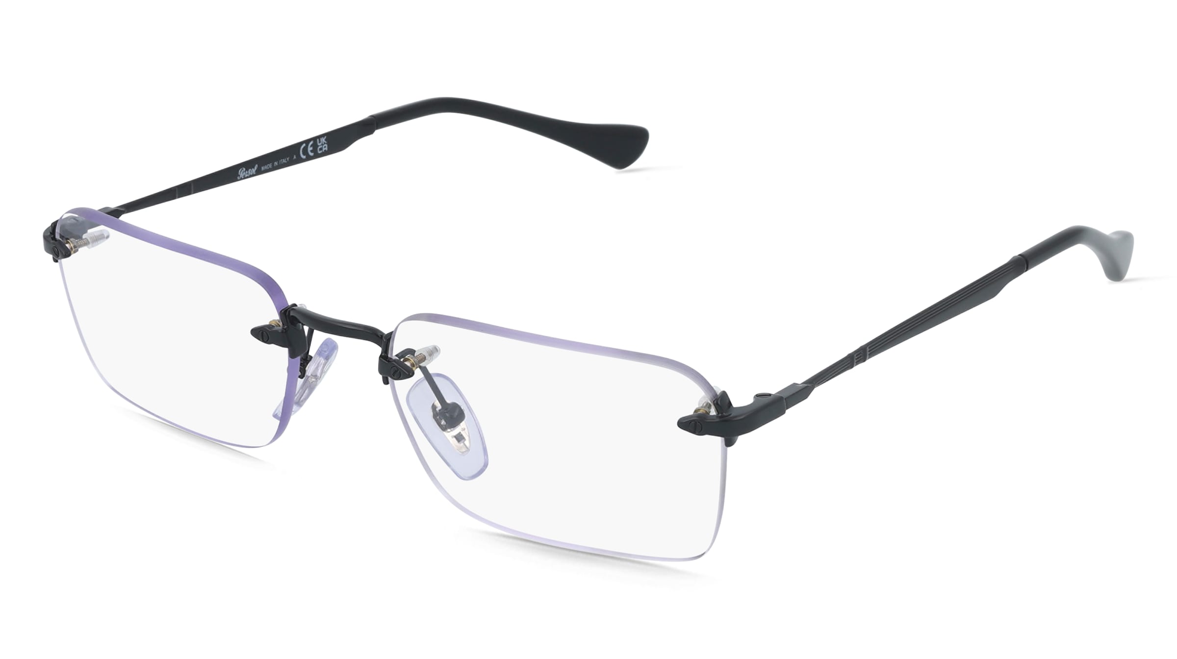 Persol PO1030V LUC Unisex-Brille inkl. Gläser Randlos Eckig Metall-Gestell 55/19/145, Schwarz