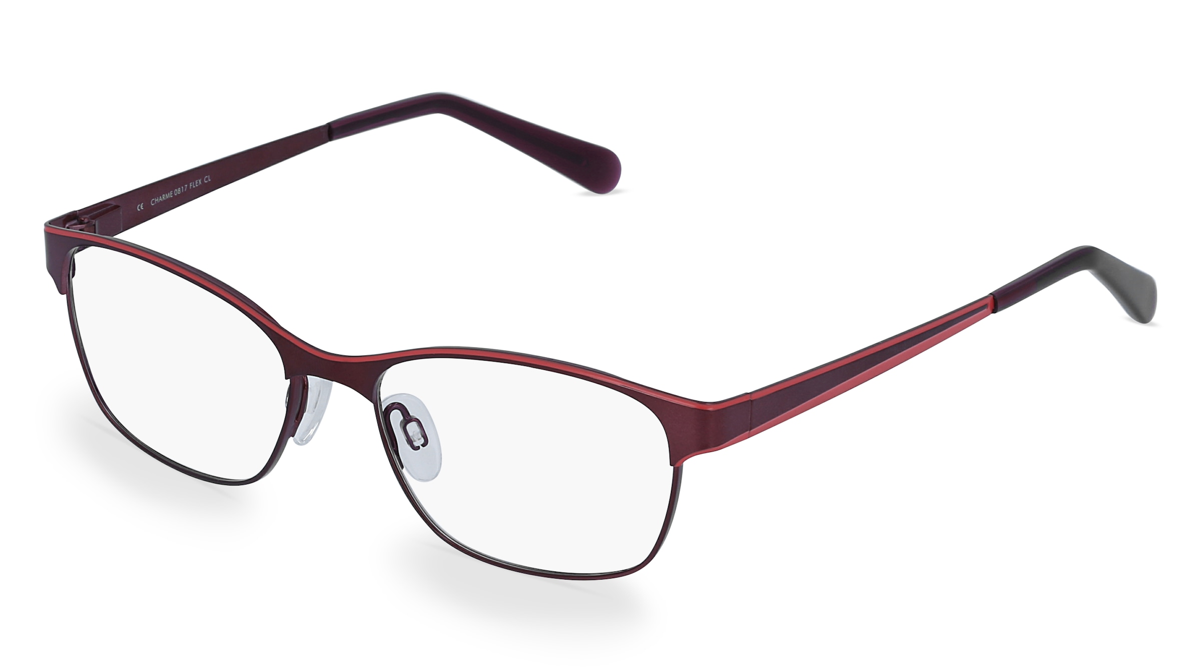 Fielmann CHARME 0817 FLEX CL Damen-Brille inkl. Gläser Vollrand Quadratisch Edelstahl-Gestell 51/16/135, Rot