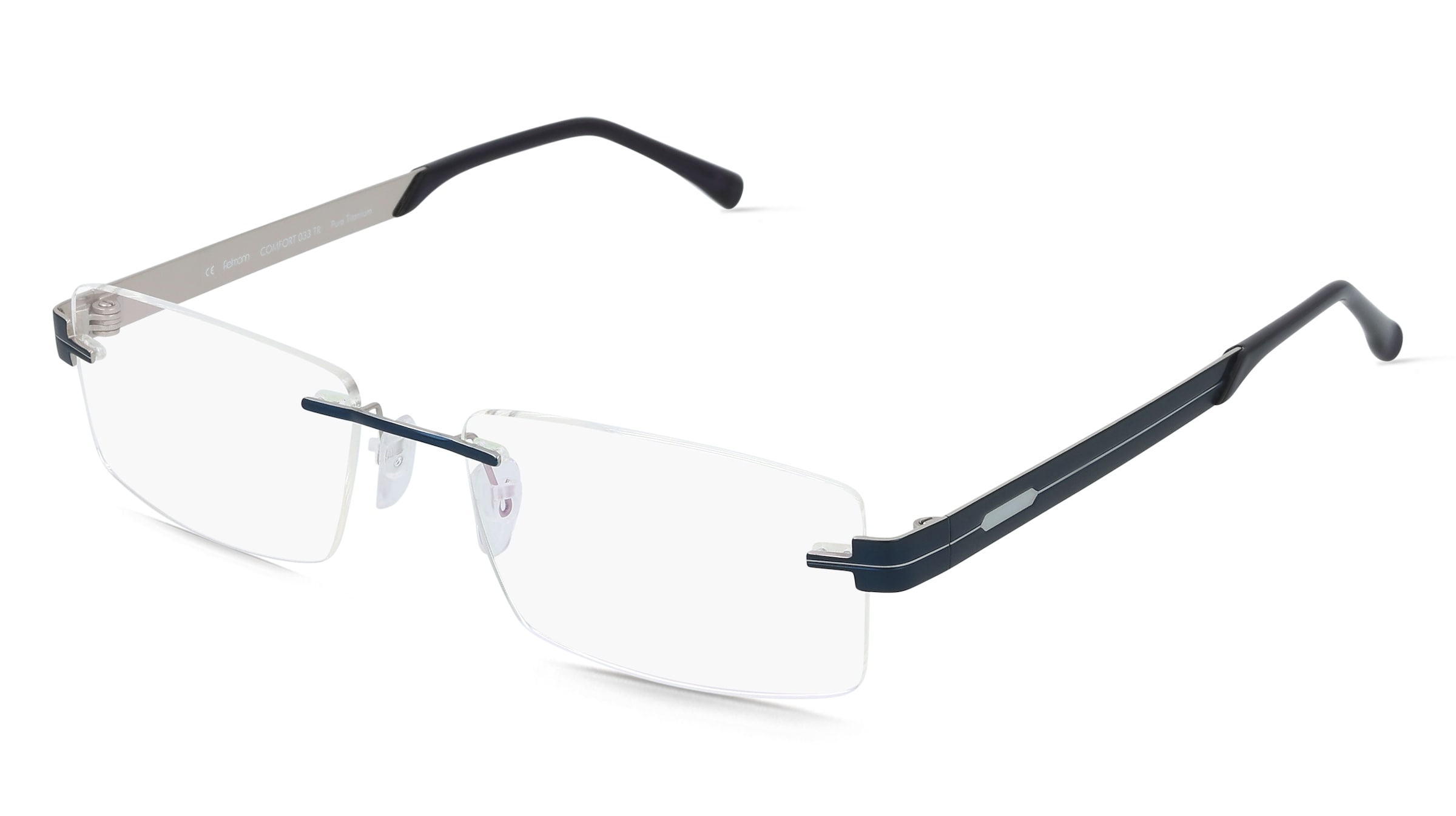 Fielmann COMFORT 033 TR Herren-Brille inkl. Gläser Randlos Quadratisch Titan-Gestell 56/17/145, Blau