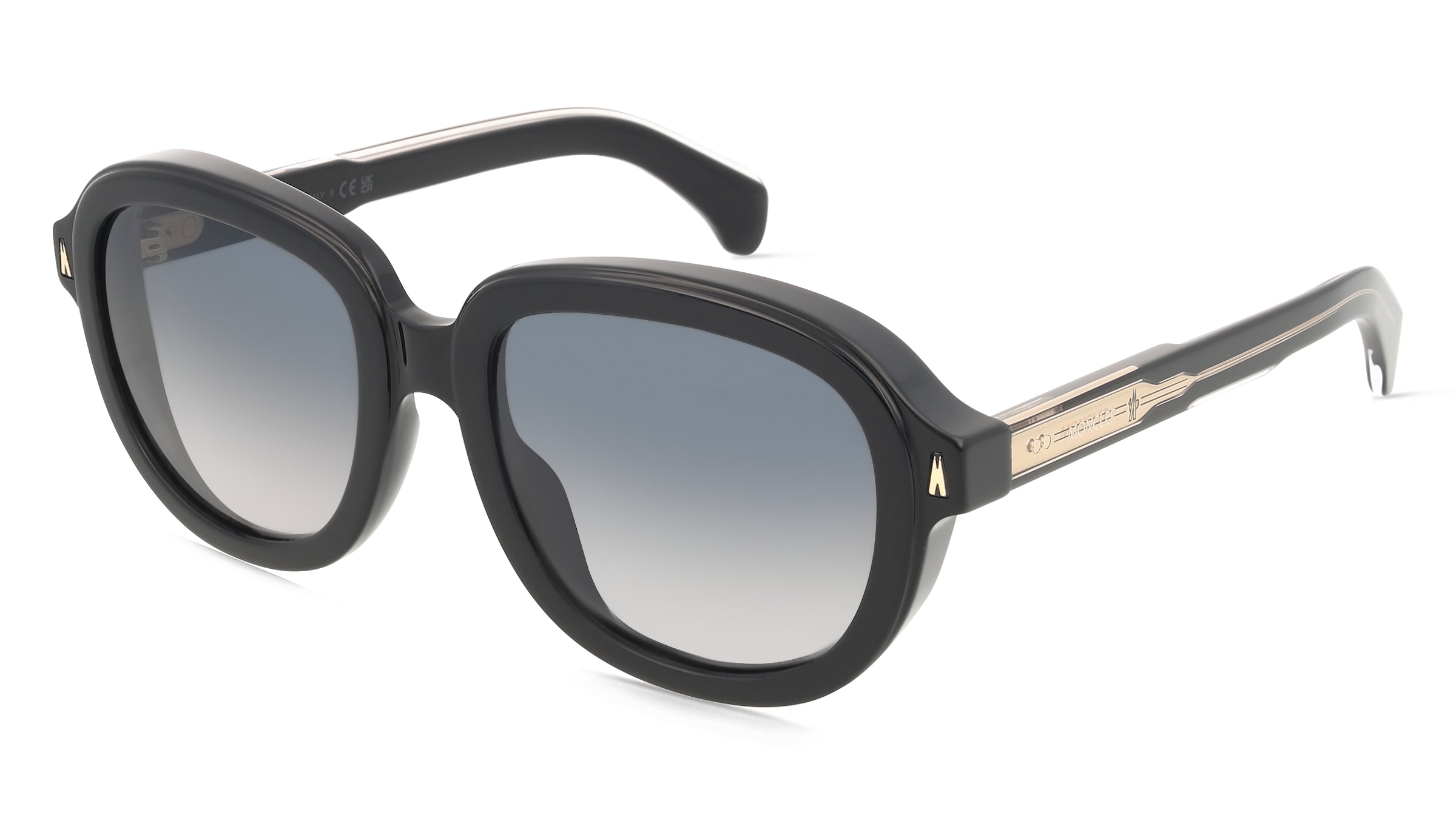 Moncler ME6007U Unisex-Sonnenbrille Vollrand Pilot Acetat-Gestell, Schwarz