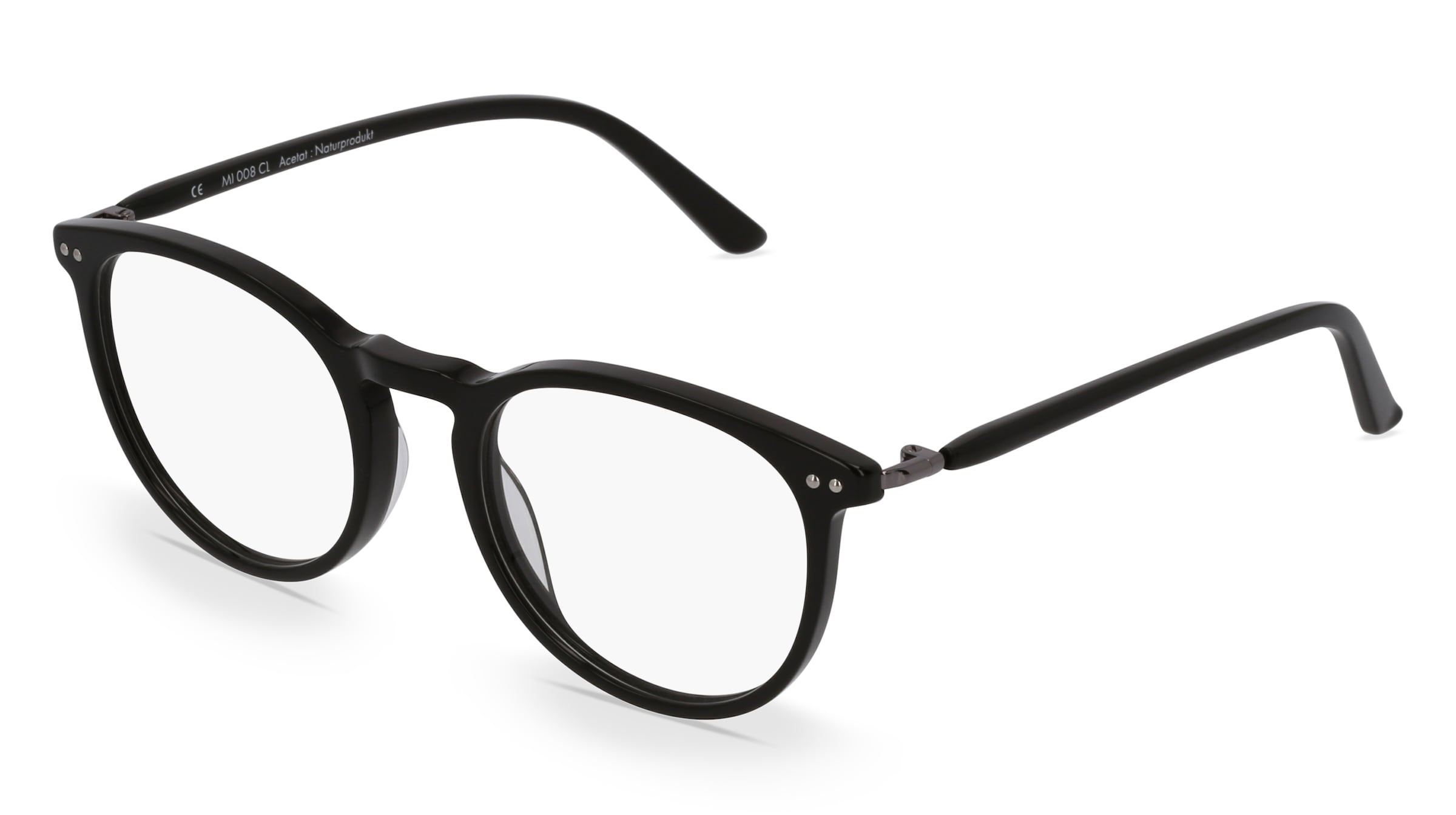 Fielmann MI 008 CL Unisex-Brille inkl. Gläser Vollrand Panto Acetat-Gestell 50/20/135, Schwarz