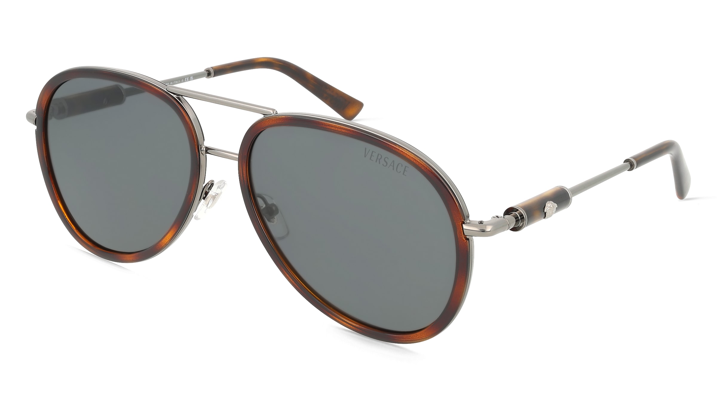 Versace VE2260 Unisex-Sonnenbrille Vollrand Pilot Edelstahl-Gestell, Havanna