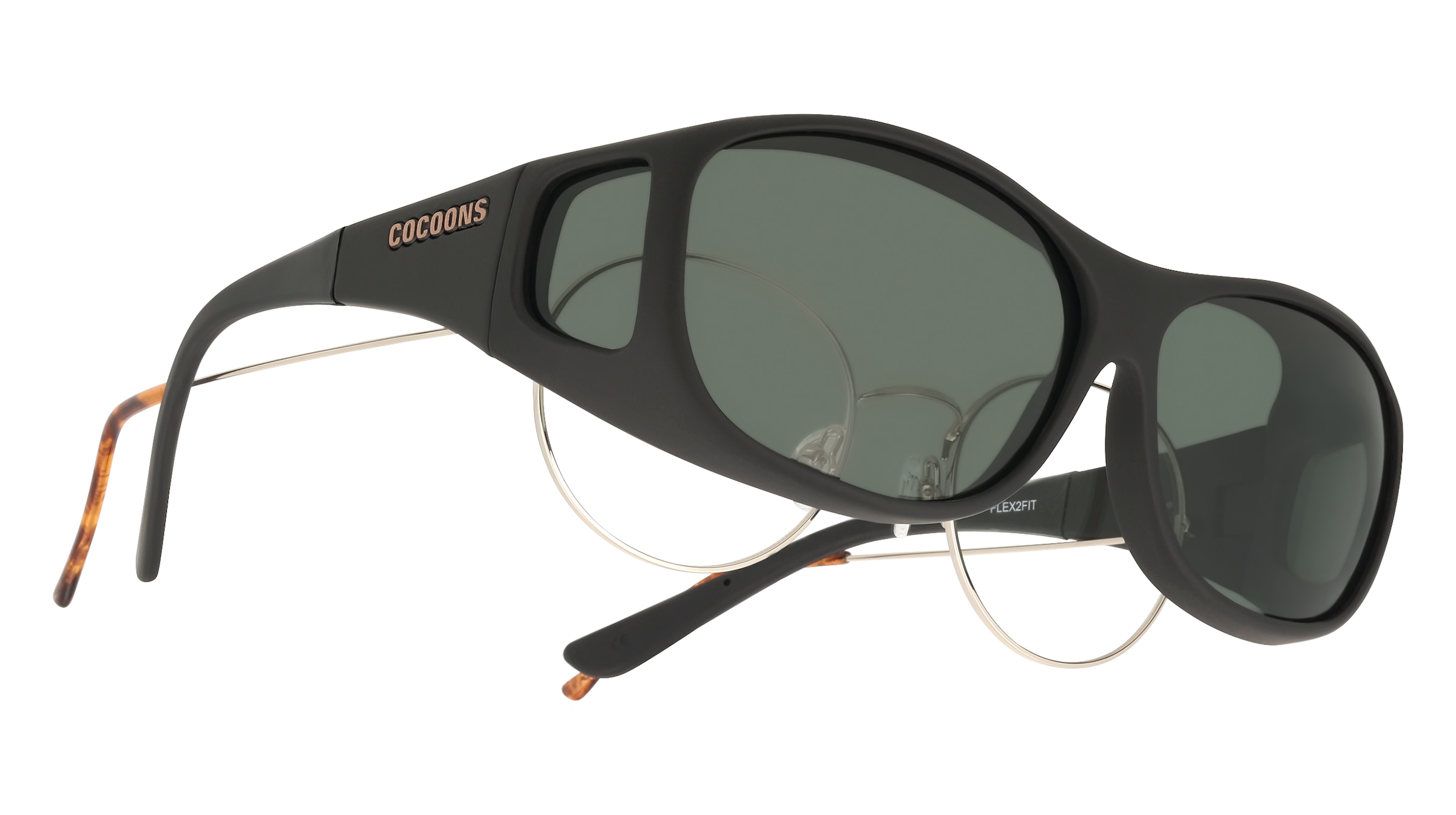 Cocoons Fitover M Unisex-Sonnenbrille Vollrand Eckig Kunststoff-Gestell, schwarz