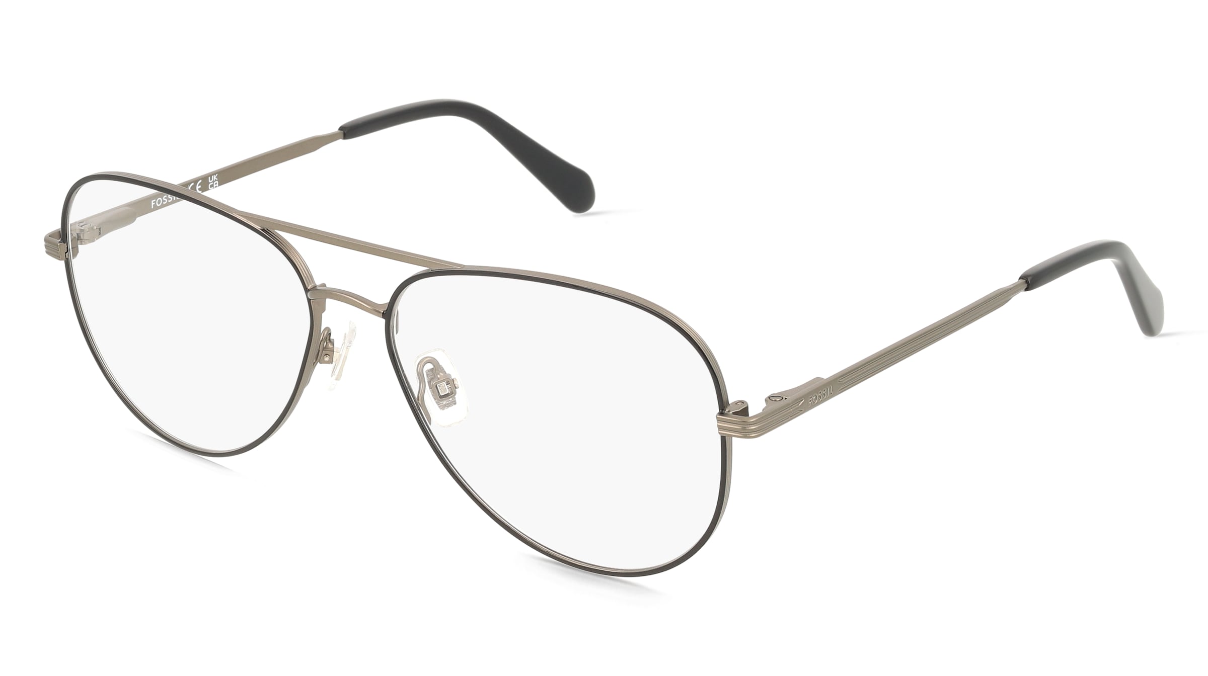 Fossil 7206G Herren-Brille inkl. Gläser Vollrand Pilot Edelstahl-Gestell 56/15/145, Schwarz