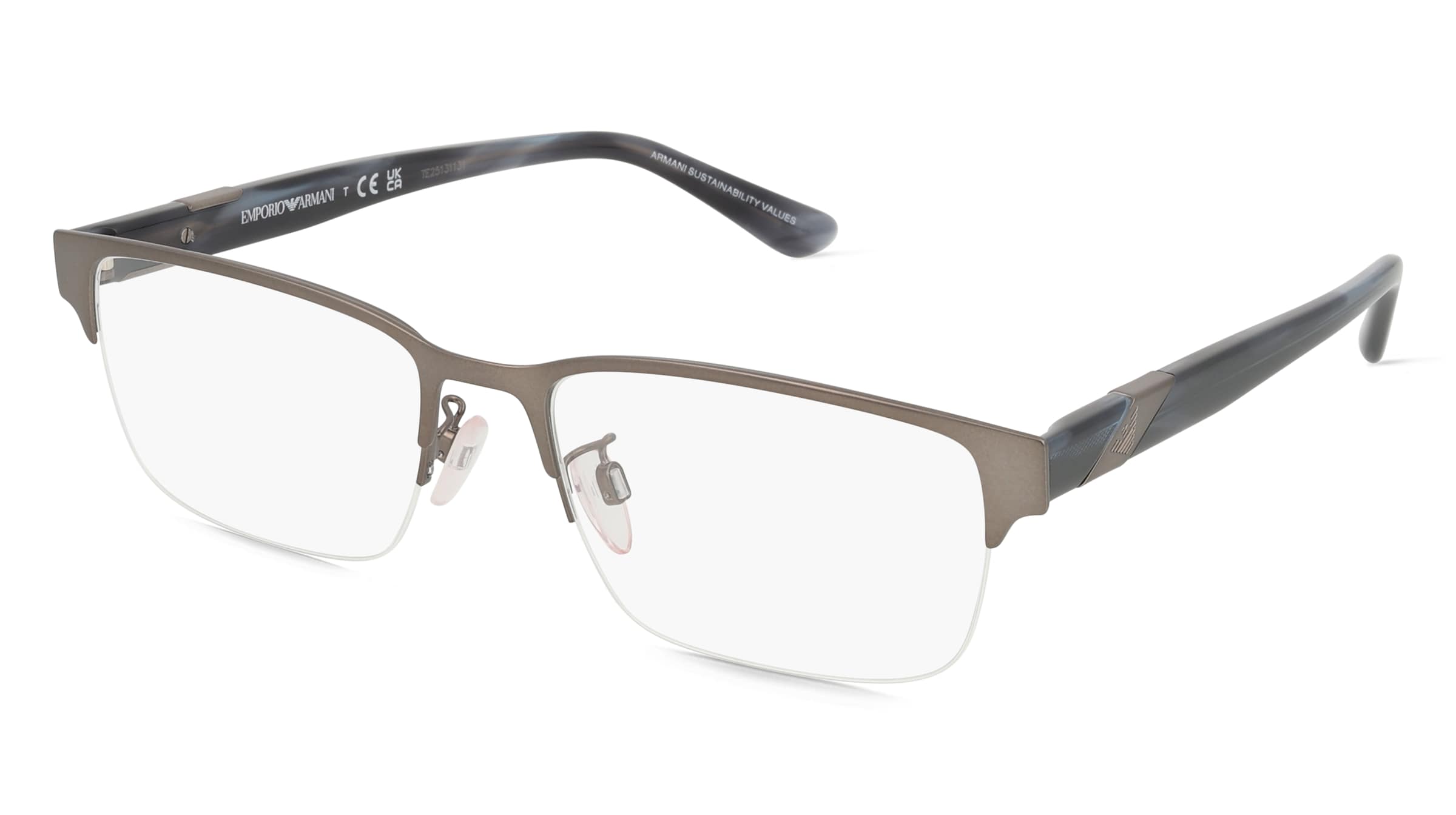 Emporio Armani EA1129 Herren-Brille inkl. Gläser Halbrand Quadratisch Metall-Gestell 55/18/145, Silber