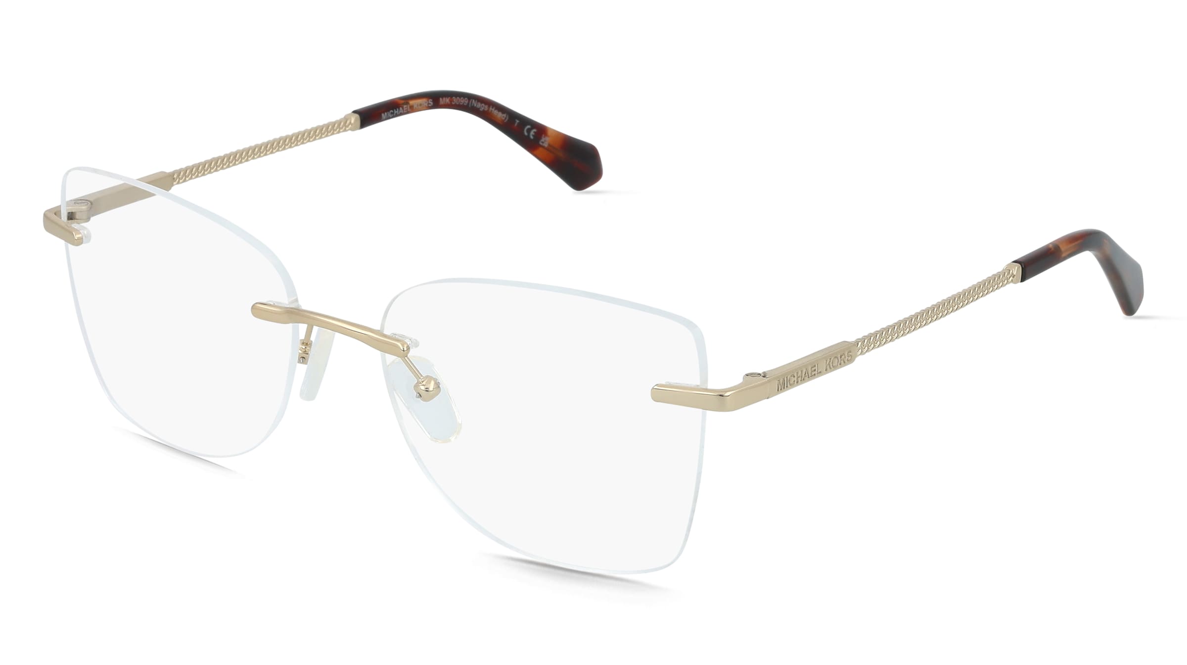 Michael Kors MK3099 NAGS HEAD Damen-Brille inkl. Gläser Randlos Quadratisch Metall-Gestell 53/17/140, Gold
