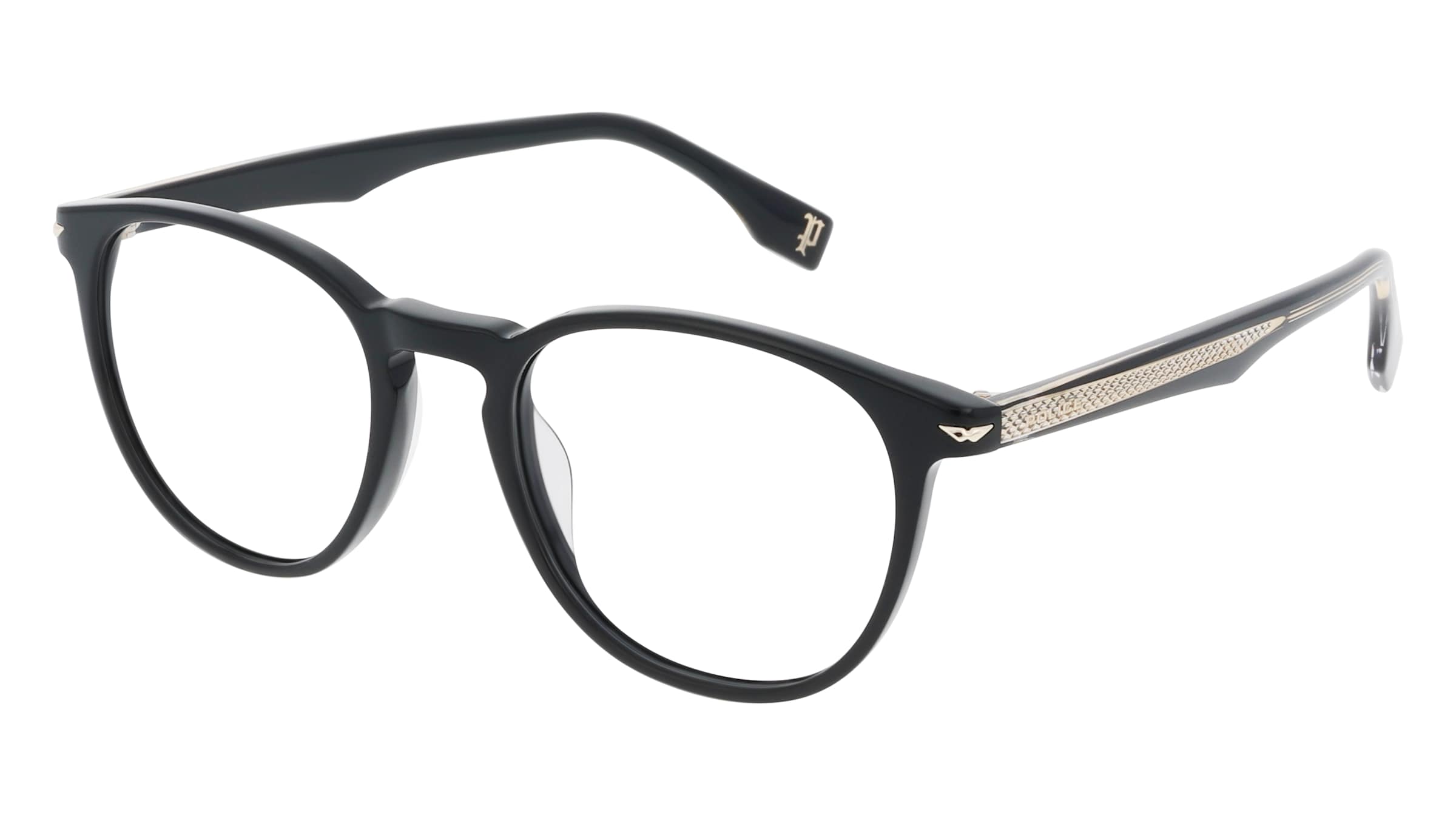 Police VPLG72E Herren-Brille inkl. Gläser Vollrand Rund Kunststoff-Gestell 50/19/145, Schwarz