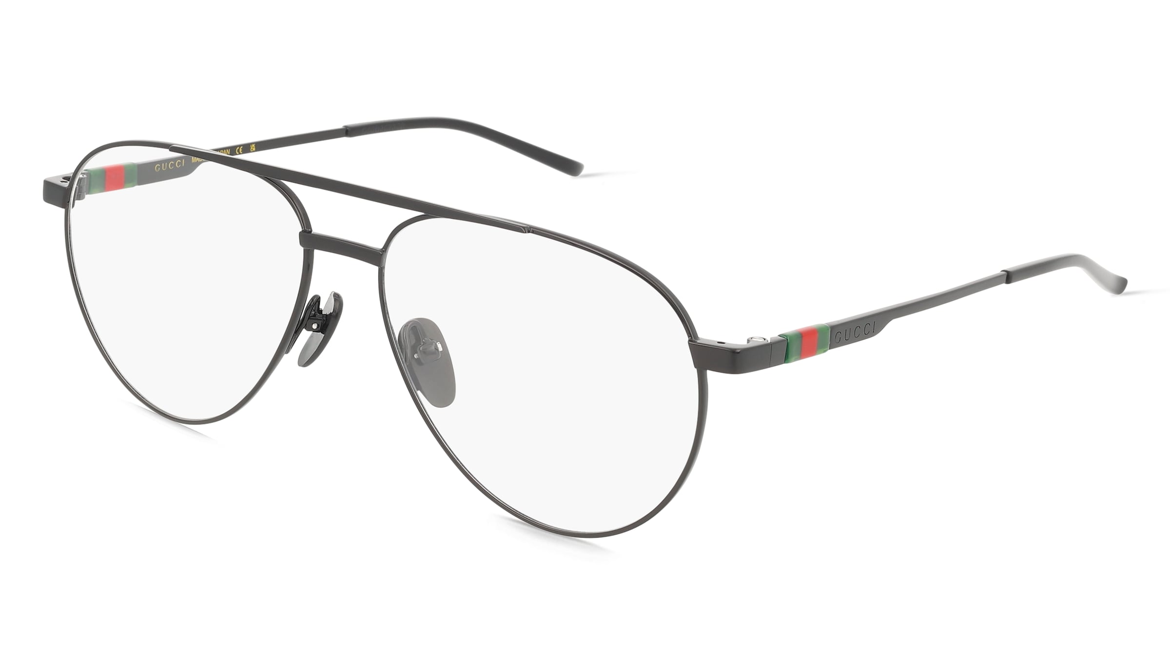 Gucci GG1679O Herren-Brille inkl. Gläser Vollrand Pilot Metall-Gestell 56/15/145, Schwarz